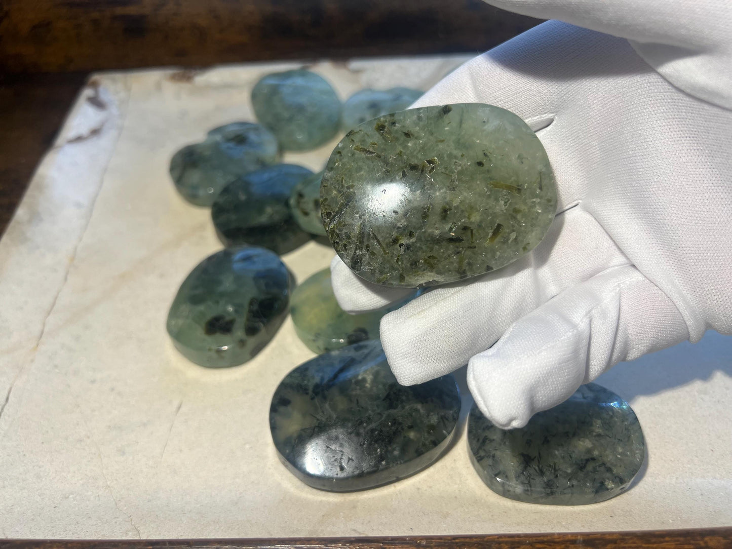 Prehnite Polished Crystal Palm Stones Anxiety Stress Worry Relief Gift Home Decor Birthday Christmas Xmas Meditation Collection Home Decor