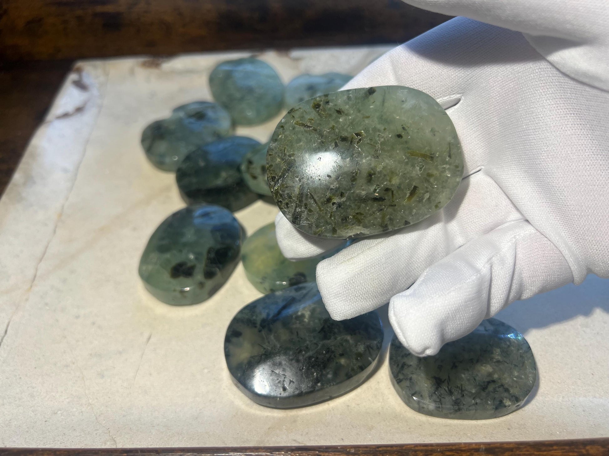 Prehnite Polished Crystal Palm Stones Anxiety Stress Worry Relief Gift Home Decor Birthday Christmas Xmas Meditation Collection Home Decor