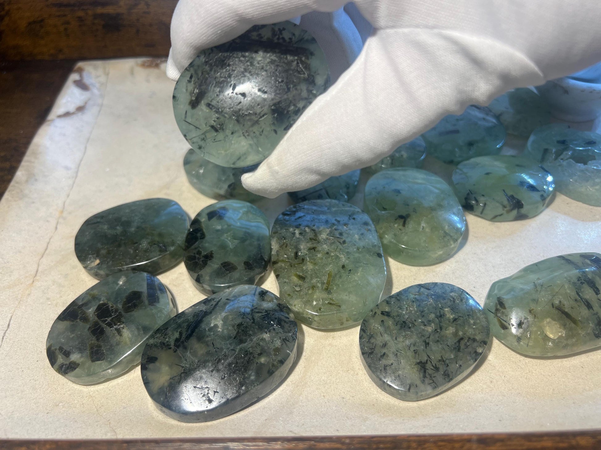 Prehnite Polished Crystal Palm Stones Anxiety Stress Worry Relief Gift Home Decor Birthday Christmas Xmas Meditation Collection Home Decor