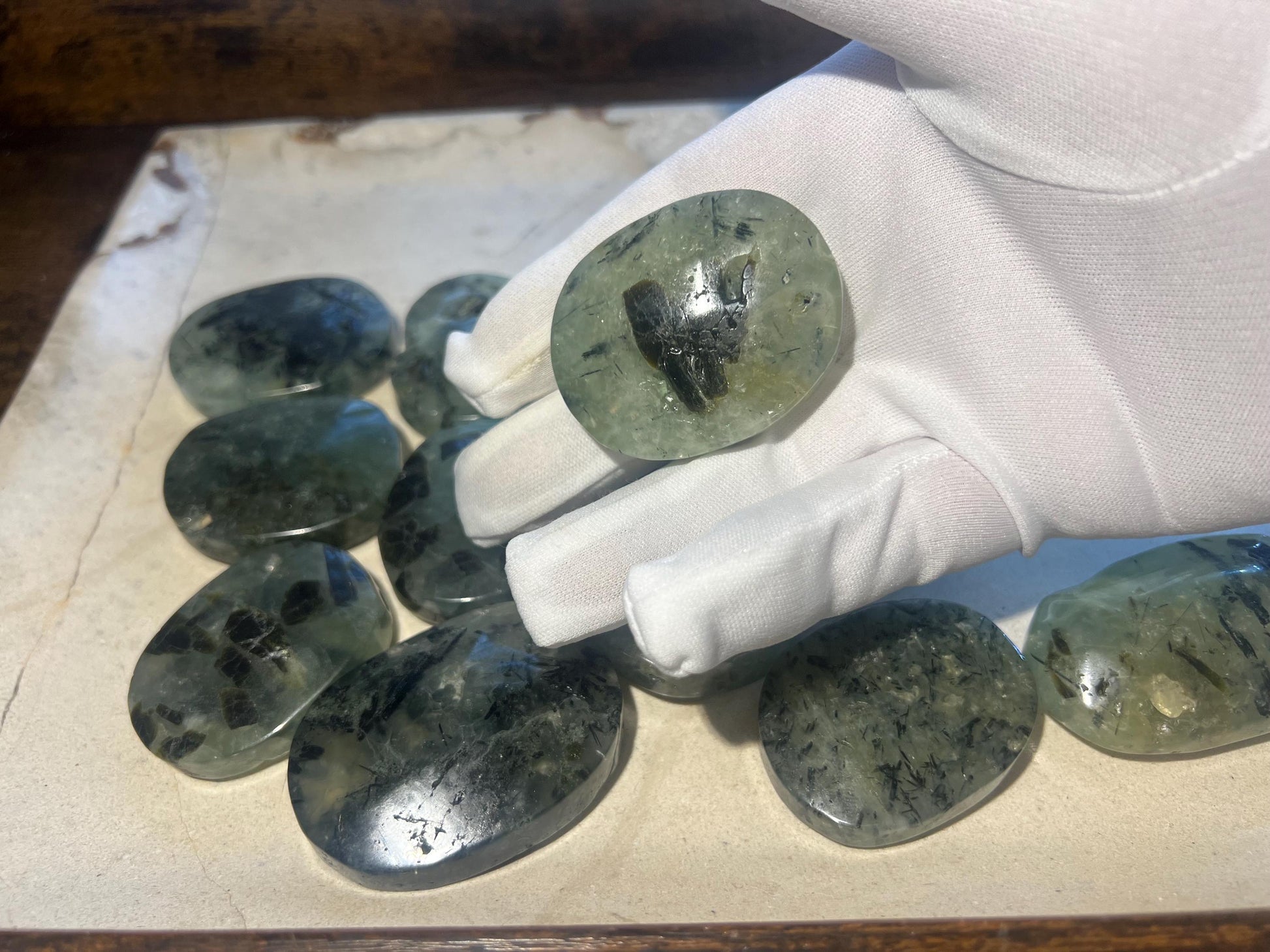 Prehnite Polished Crystal Palm Stones Anxiety Stress Worry Relief Gift Home Decor Birthday Christmas Xmas Meditation Collection Home Decor