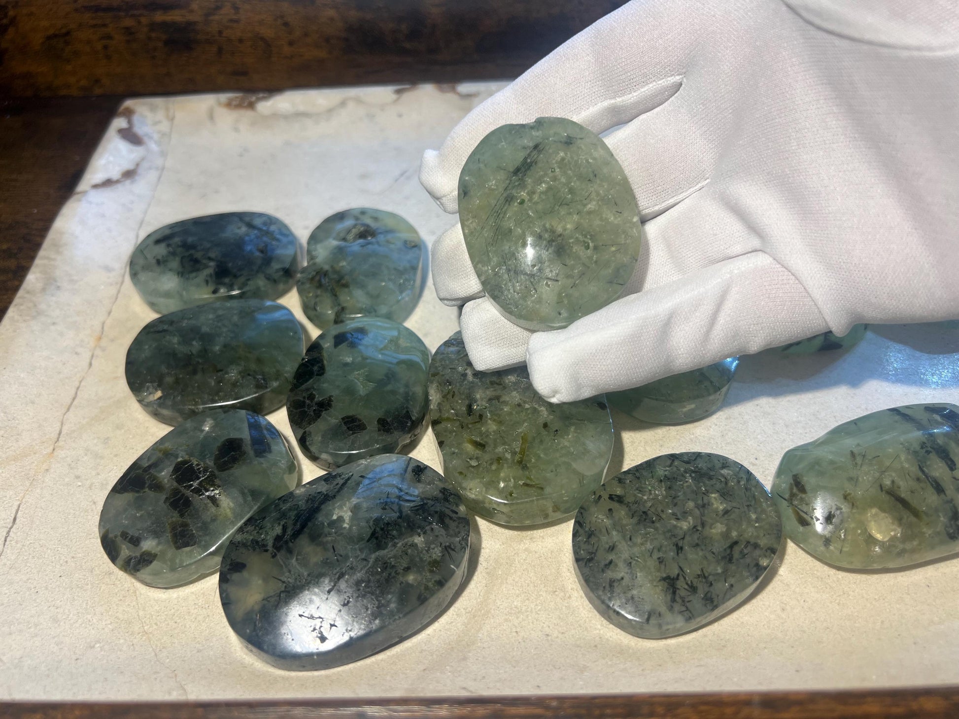 Prehnite Polished Crystal Palm Stones Anxiety Stress Worry Relief Gift Home Decor Birthday Christmas Xmas Meditation Collection Home Decor
