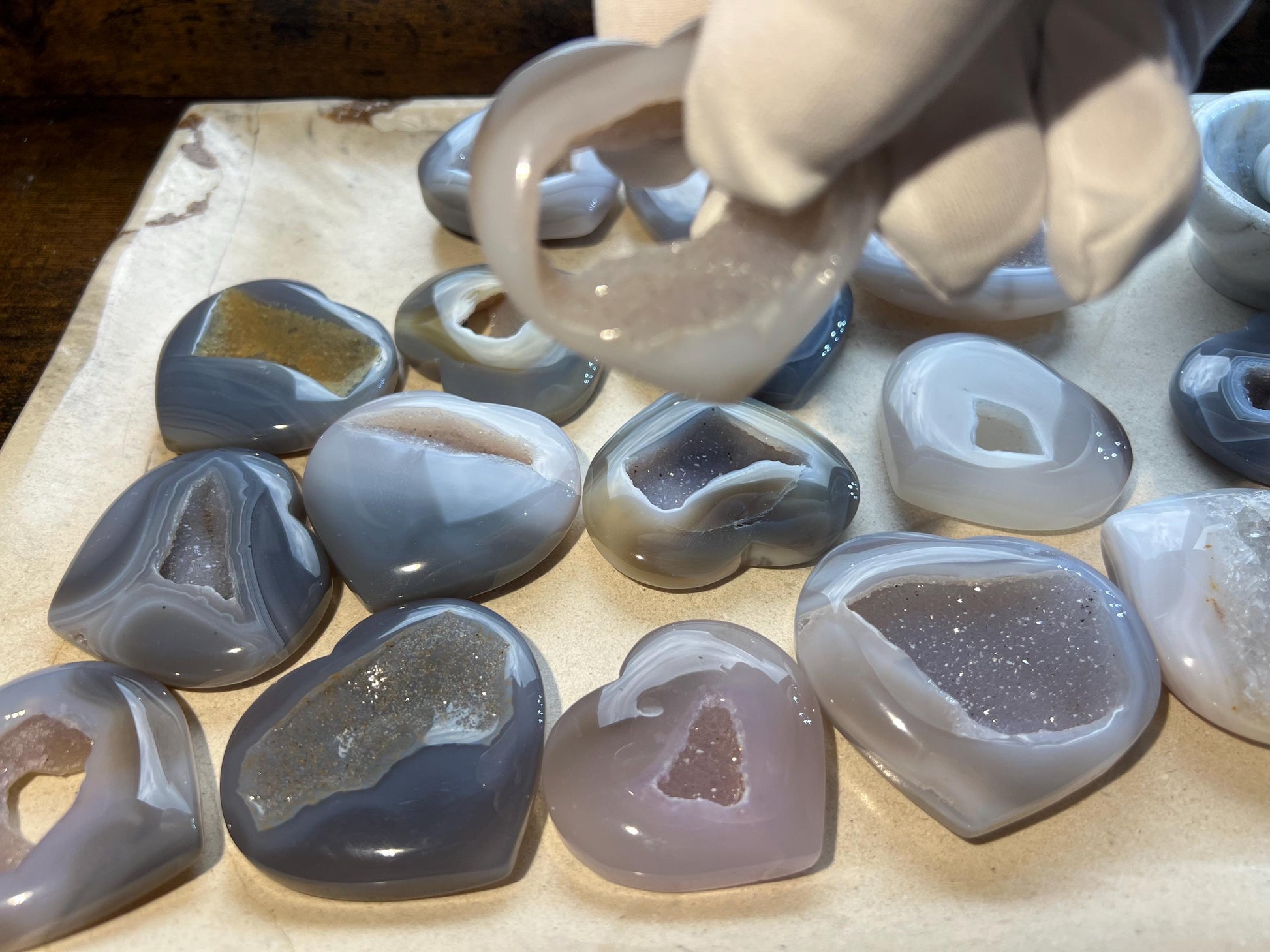 Greek Druzy Heart Blue Lace Agate Crystal Polished Thumb Stone Pocket Anxiety Palm Stone Worry Meditation Worry Home Decor Birthday Love
