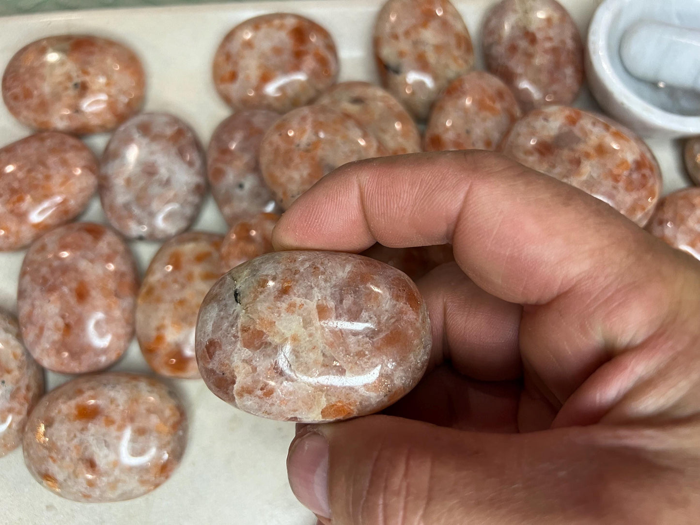 Brazilian Sunstone Polished Palm Stone Pocket Anxiety Palm Christmas Xmas Anxiety Worry Meditation Home Decor Birthday Xmas Stress Relief