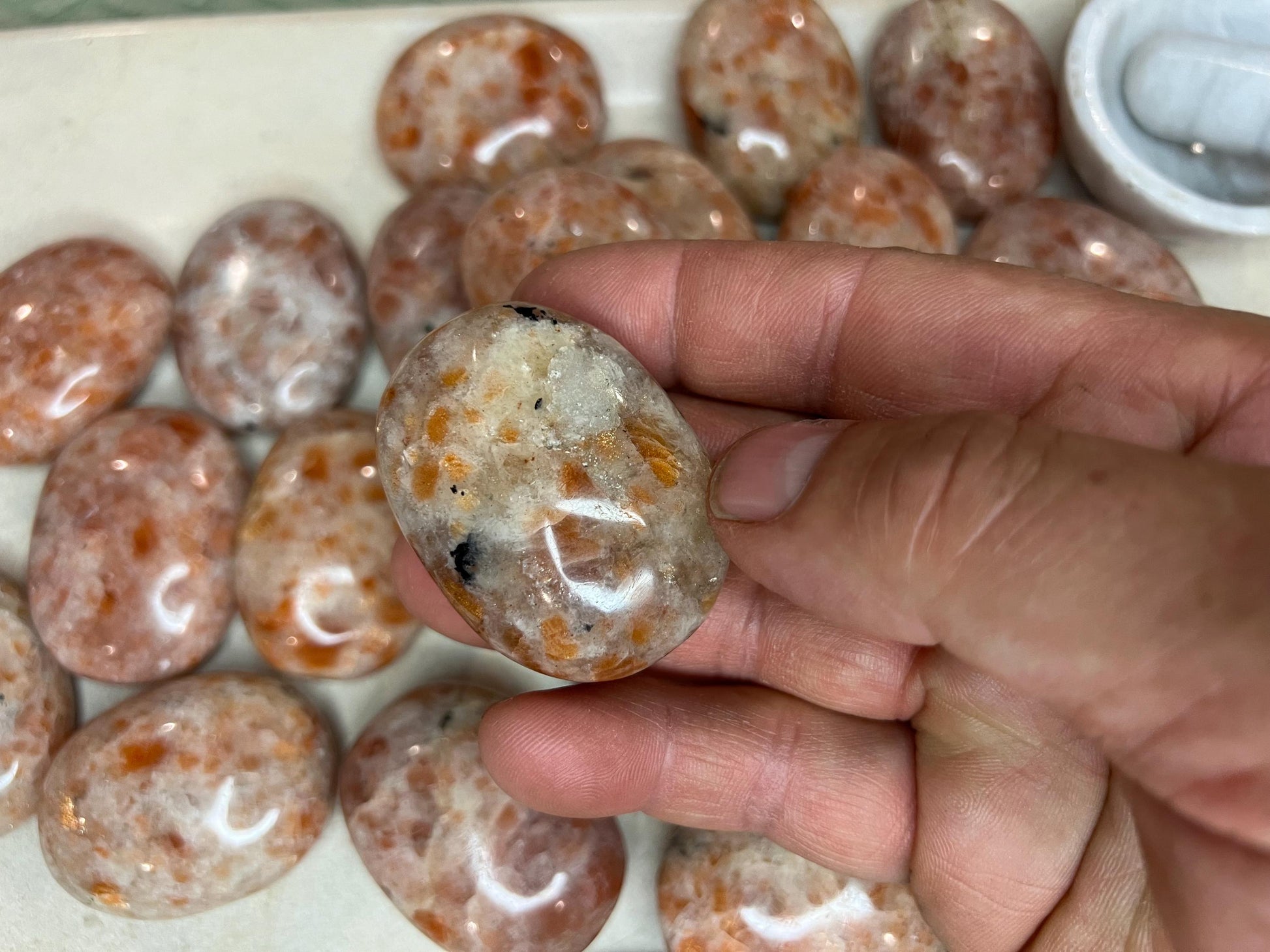 Brazilian Sunstone Polished Palm Stone Pocket Anxiety Palm Christmas Xmas Anxiety Worry Meditation Home Decor Birthday Xmas Stress Relief