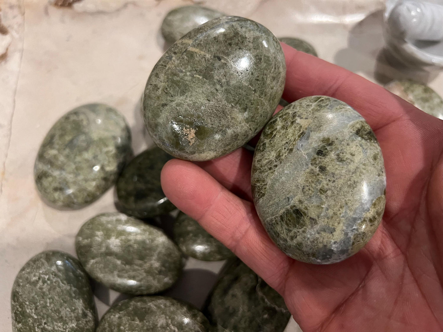 Norwegian Vesuvianite Polished Palm Stone Pocket Anxiety Palm Christmas Xmas Anxiety Worry Meditation Home Decor Birthday Xmas Stress Relief
