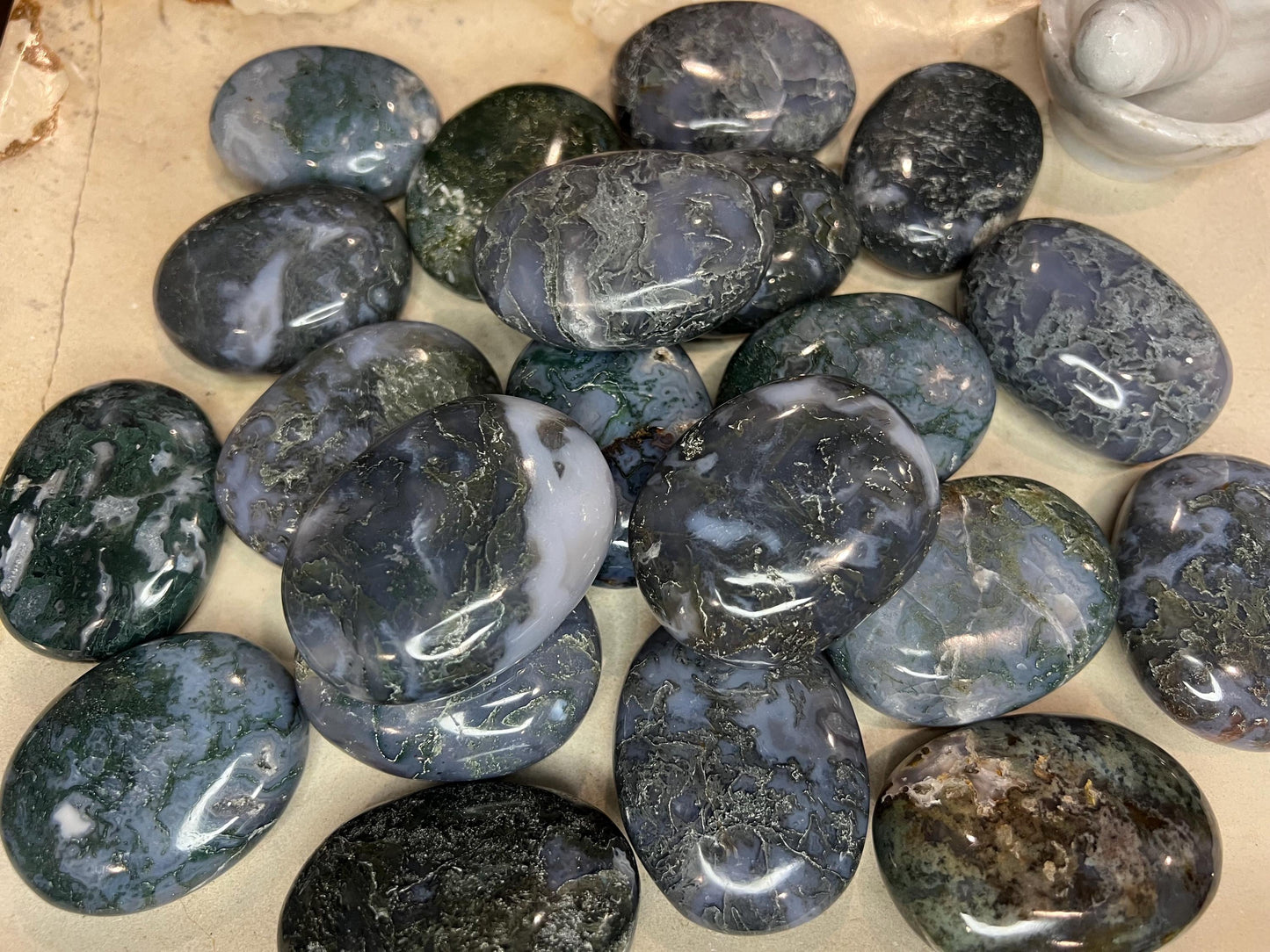 Moss Agate Palm Stones: Untreated Crystal for Home Decor & Crafts Home Decor Worry Pocket Stress Anxiety Palm Stone