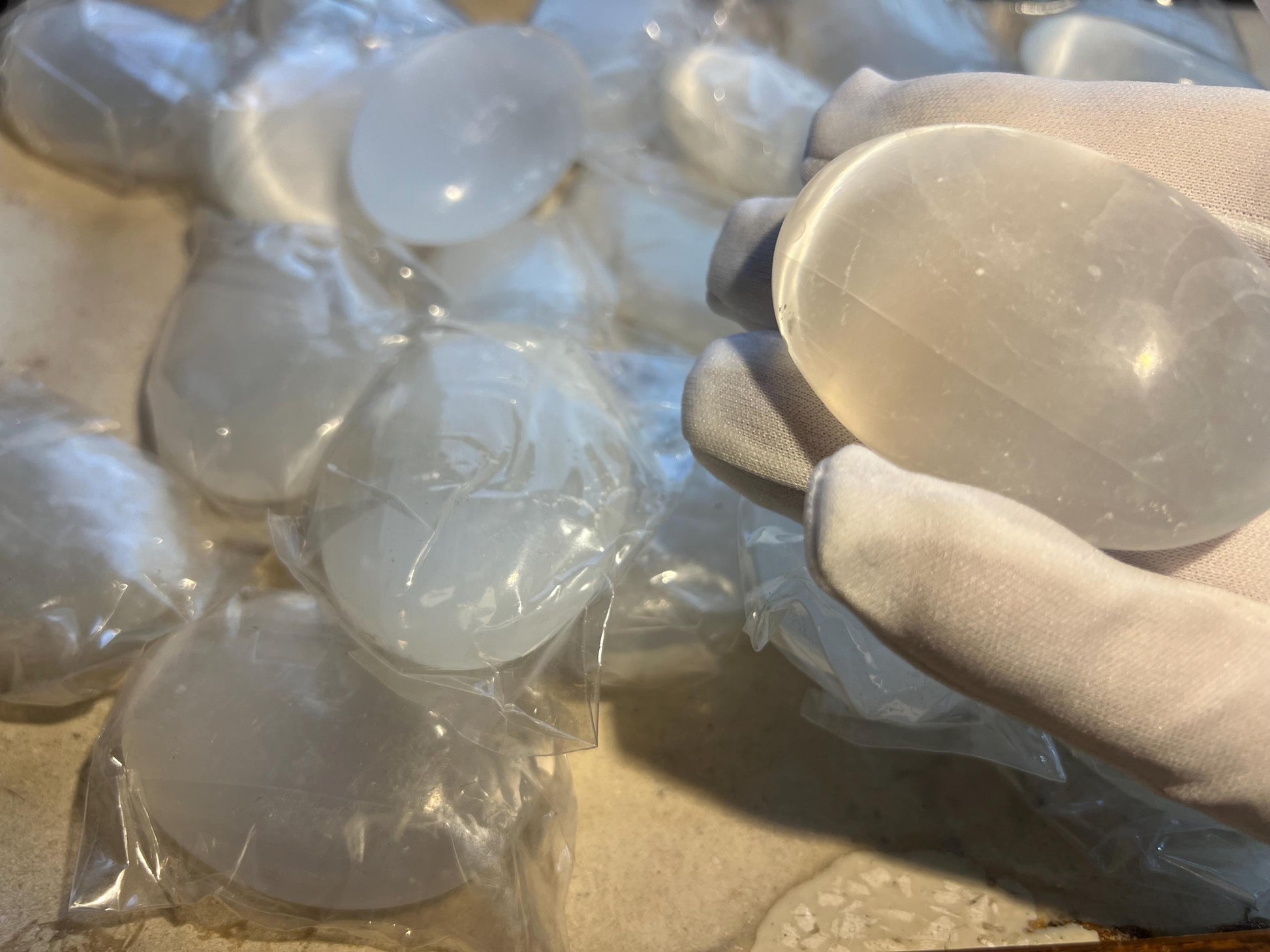 Pure Selenite Pocket Anxiety Palm Stone Smooth Panic Relaxation Natural Crystal Home Decor Birthday Gift Cleansing Crystal Large Worry