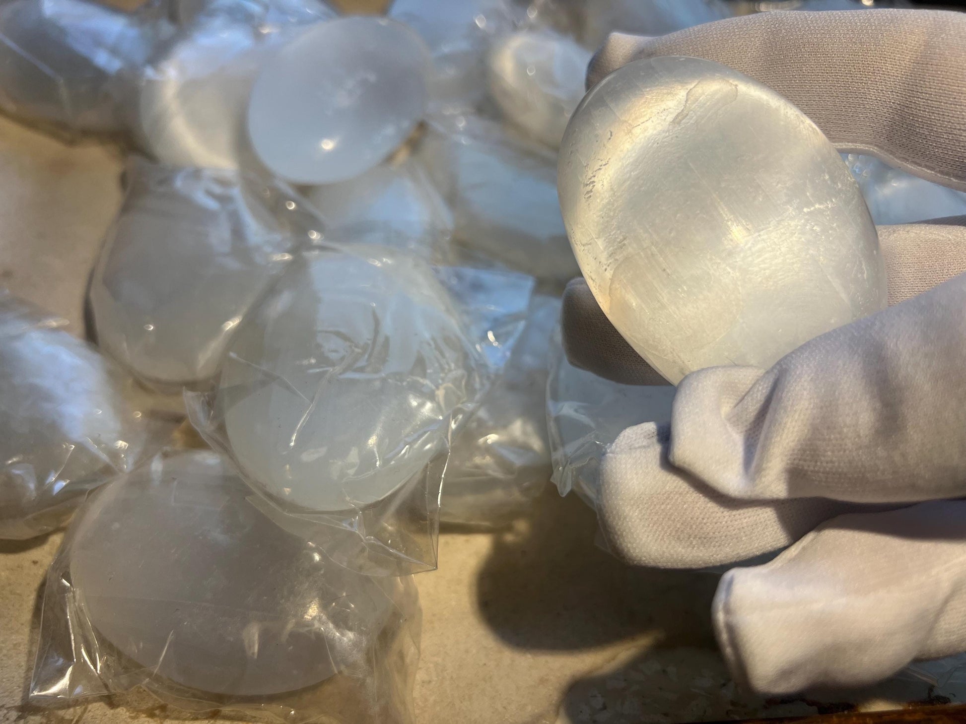 Pure Selenite Pocket Anxiety Palm Stone Smooth Panic Relaxation Natural Crystal Home Decor Birthday Gift Cleansing Crystal Large Worry