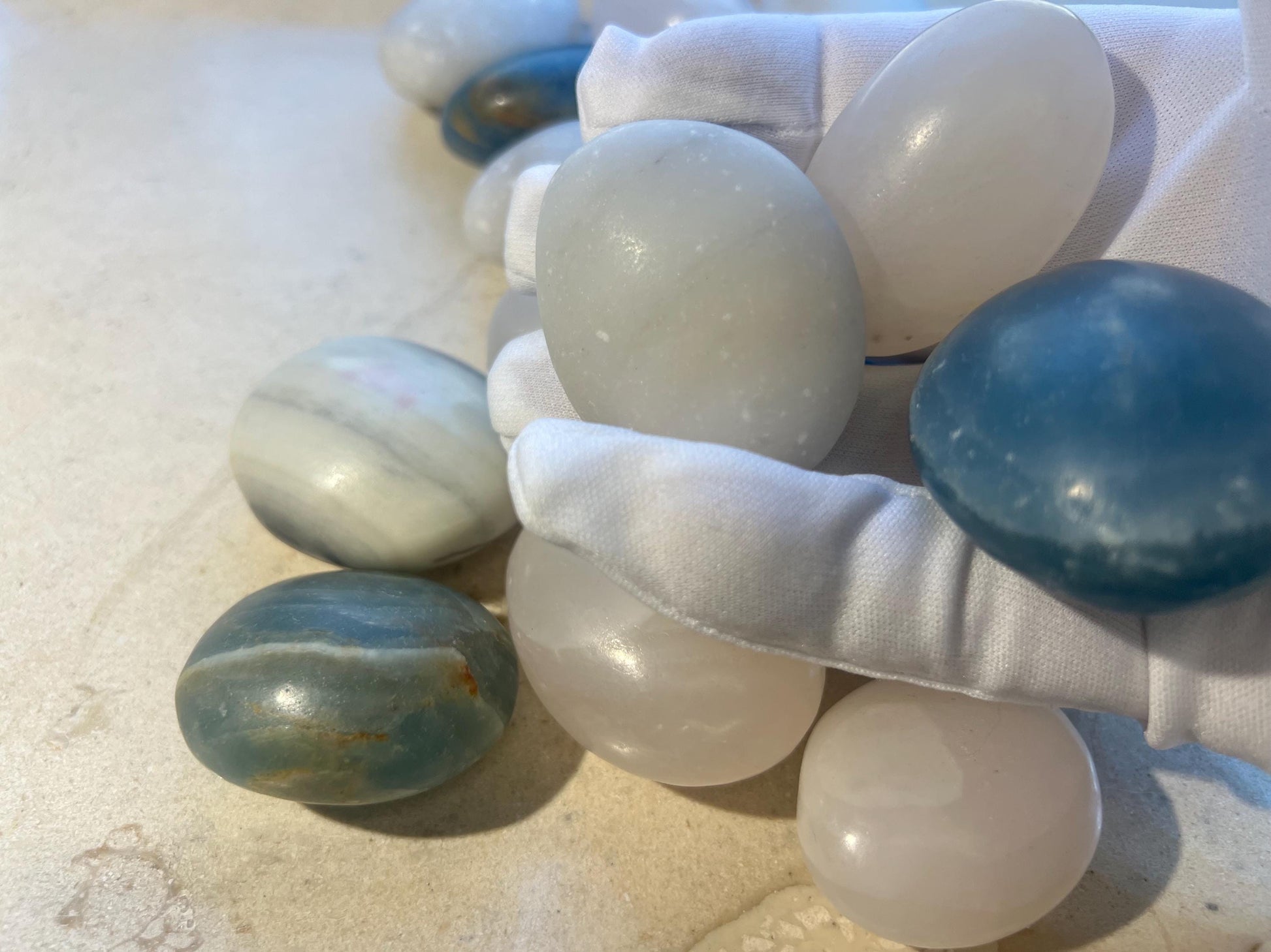 Eggshell Calcite Medium Sized Palm Stones medium sized variety anxiety stress relief meditation worry pocket stone home decor gift birthday