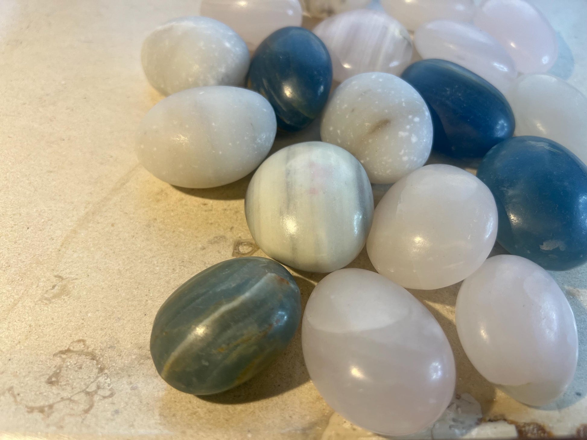 Eggshell Calcite Medium Sized Palm Stones medium sized variety anxiety stress relief meditation worry pocket stone home decor gift birthday