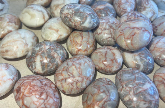 Danish Red Vein Jasper Natural Palm Stone Smooth Polished Carved Crystal for Distraction Stress Christmas Xmas Home Decor Worry Anxiety