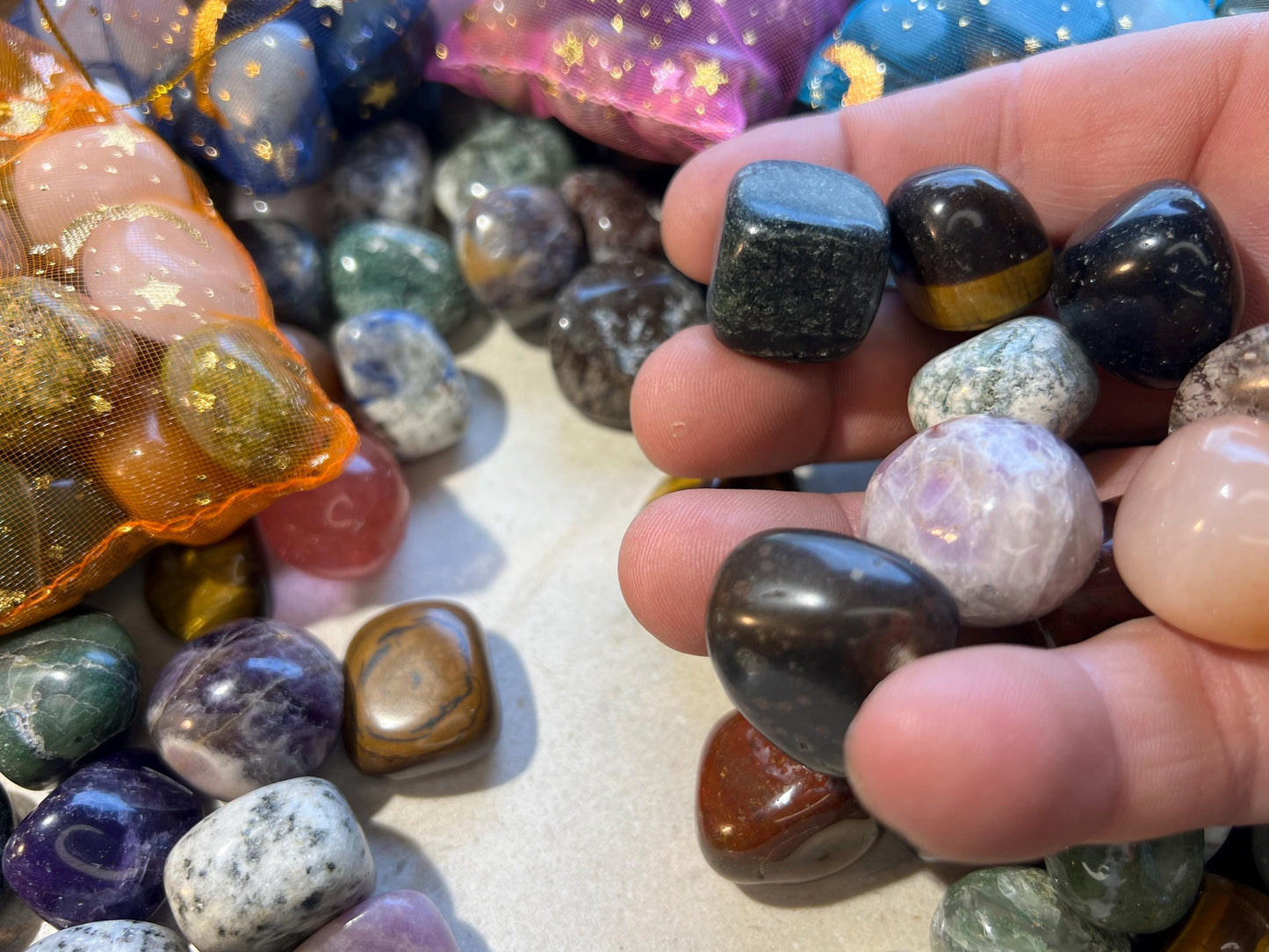 Crystal Confetti Variety Tumble Stones Smooth Anxiety Polished rock tumbled pocket crystal worry palm Home Decor Xmas Christmas Collection