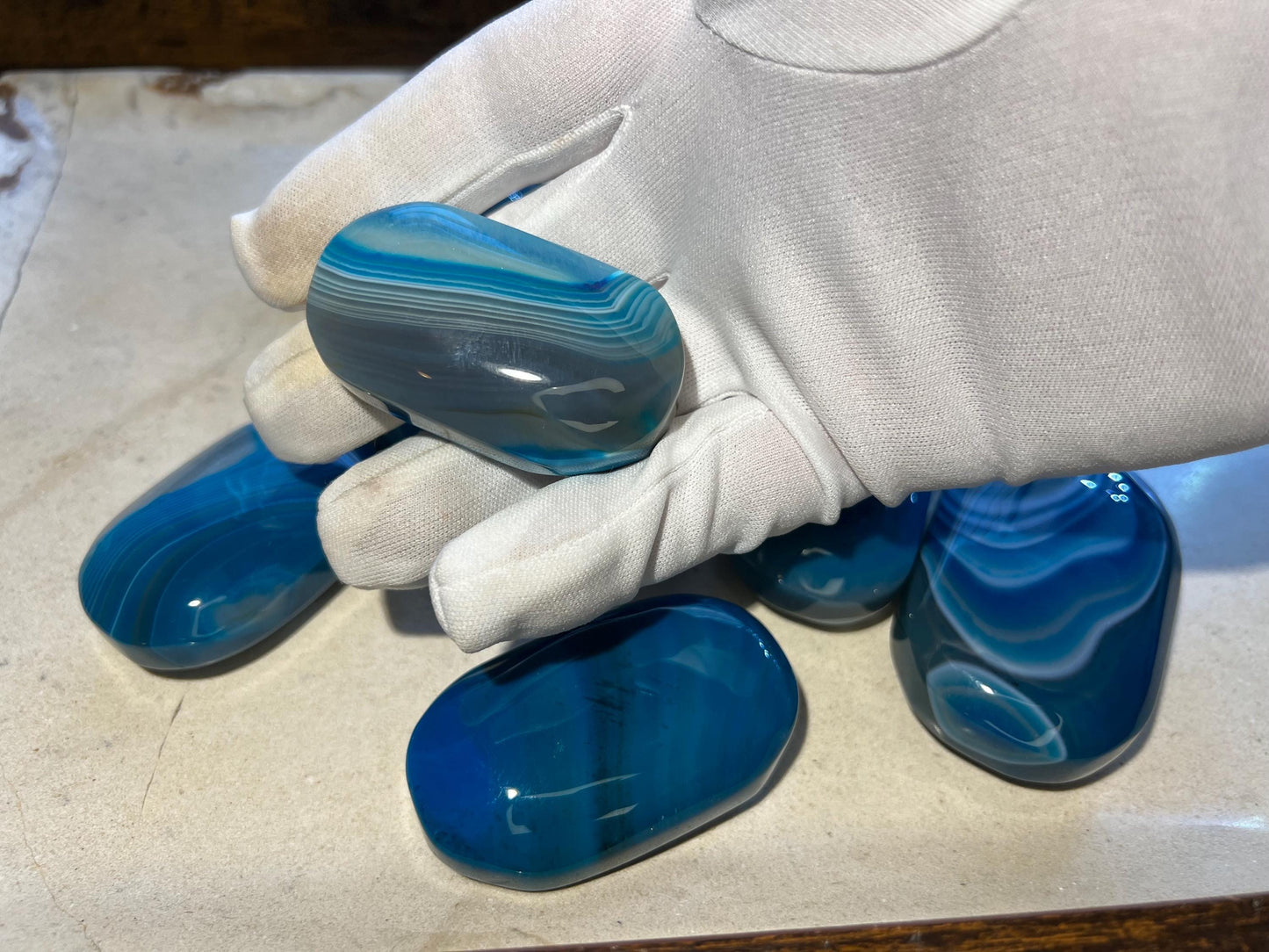 German Blue Sardonyx Palm Stones Arts Home Decor Wholesale minerals Project Christmas Xmas Decor Gift Crafting Worry Polished Pocket Anxiety