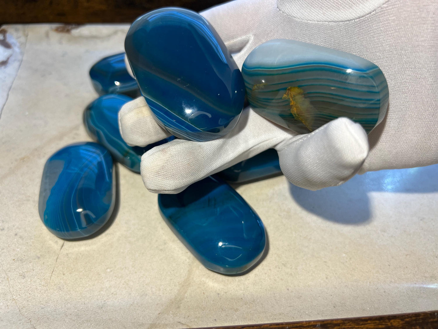 German Blue Sardonyx Palm Stones Arts Home Decor Wholesale minerals Project Christmas Xmas Decor Gift Crafting Worry Polished Pocket Anxiety