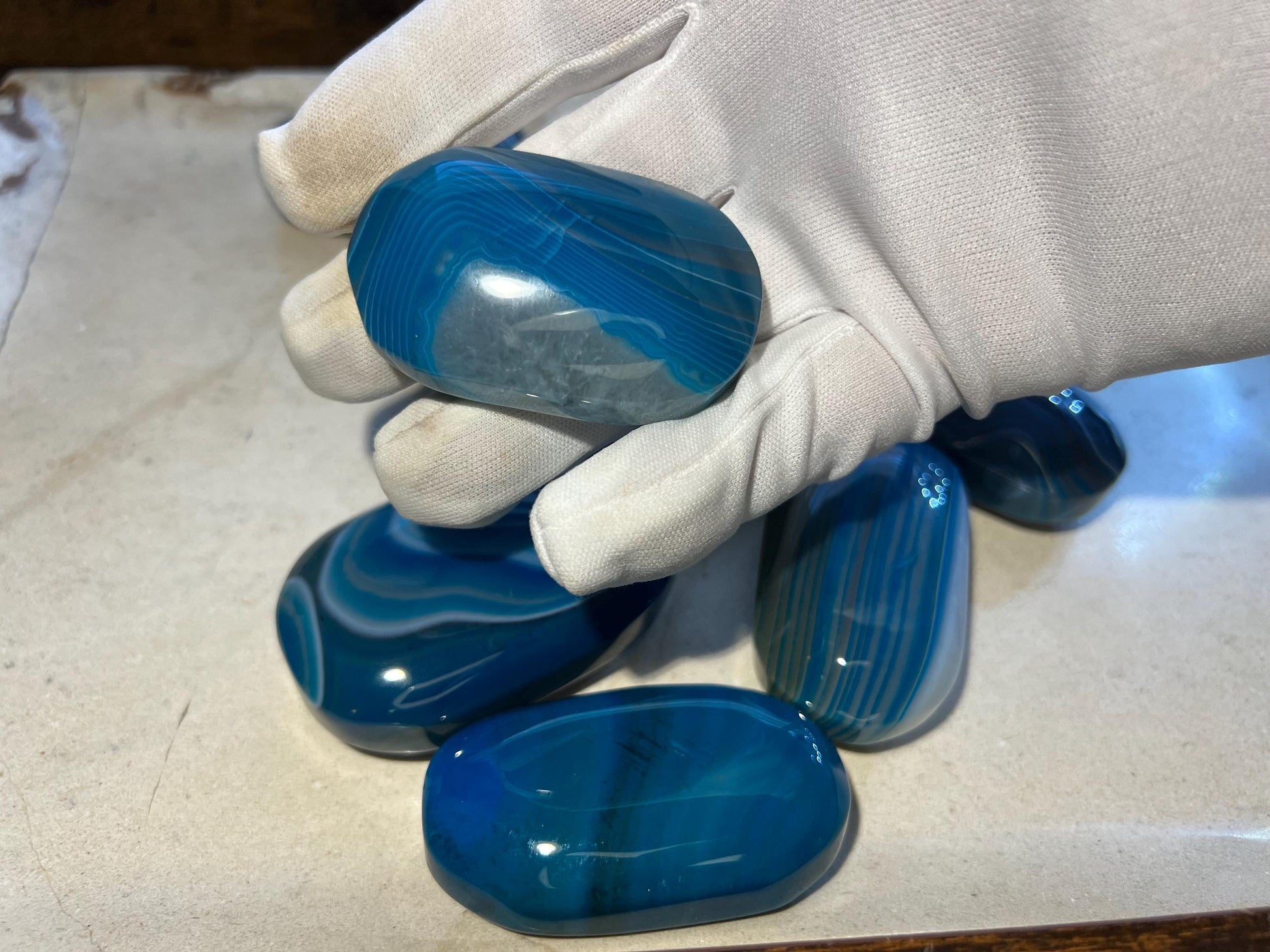 German Blue Sardonyx Palm Stones Arts Home Decor Wholesale minerals Project Christmas Xmas Decor Gift Crafting Worry Polished Pocket Anxiety