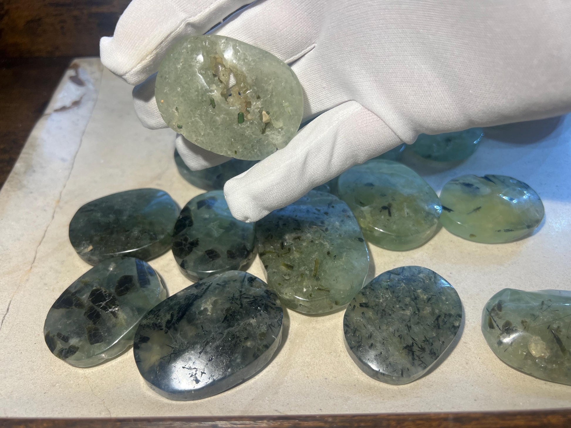 Prehnite Polished Crystal Palm Stones Anxiety Stress Worry Relief Gift Home Decor Birthday Christmas Xmas Meditation Collection Home Decor