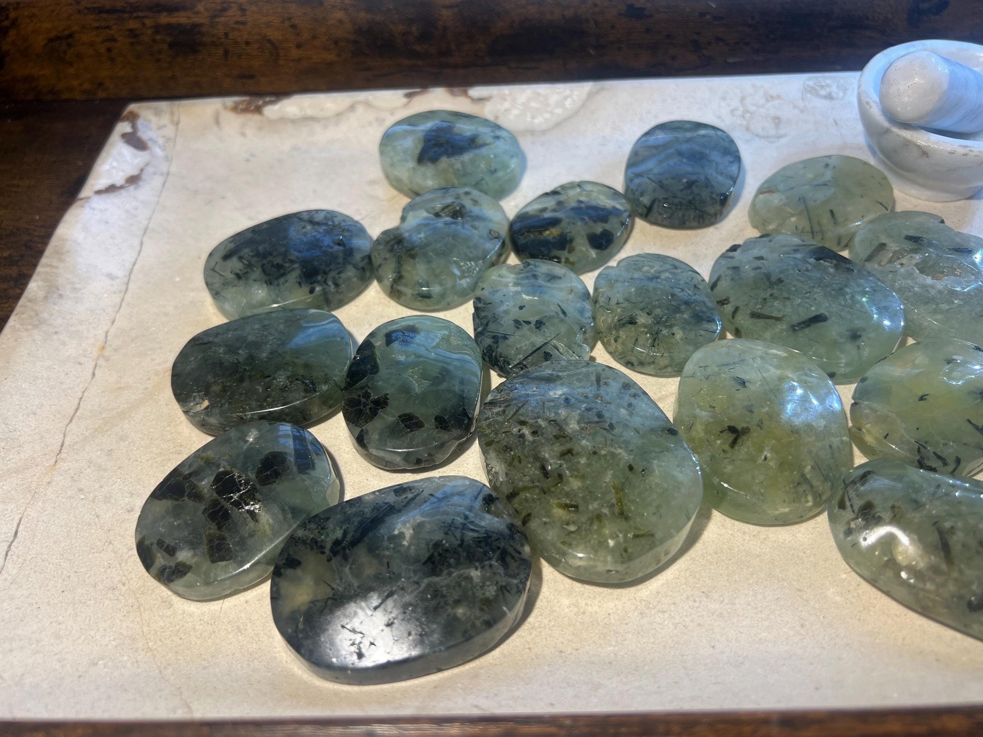 Prehnite Polished Crystal Palm Stones Anxiety Stress Worry Relief Gift Home Decor Birthday Christmas Xmas Meditation Collection Home Decor