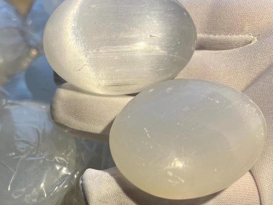 Pure Selenite Pocket Anxiety Palm Stone Smooth Panic Relaxation Natural Crystal Home Decor Birthday Gift Cleansing Crystal Large Worry