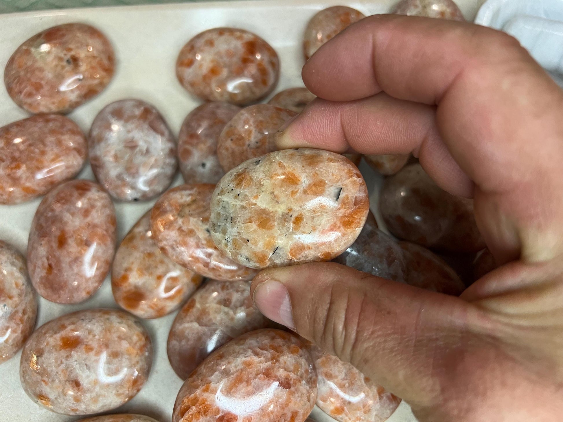 Brazilian Sunstone Polished Palm Stone Pocket Anxiety Palm Christmas Xmas Anxiety Worry Meditation Home Decor Birthday Xmas Stress Relief