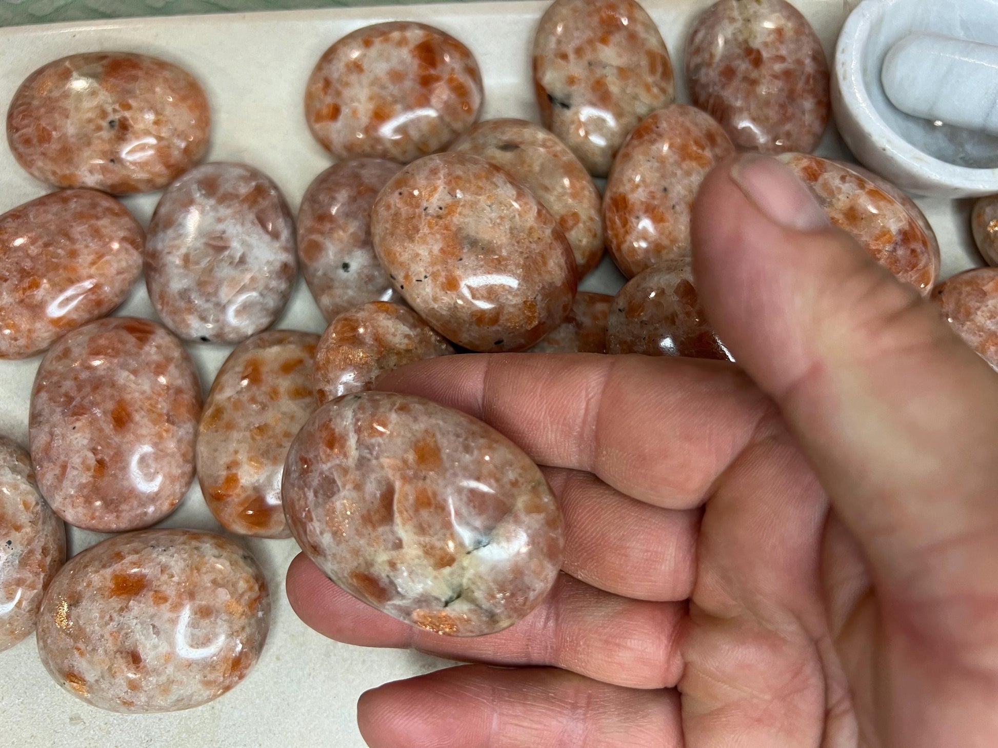 Brazilian Sunstone Polished Palm Stone Pocket Anxiety Palm Christmas Xmas Anxiety Worry Meditation Home Decor Birthday Xmas Stress Relief