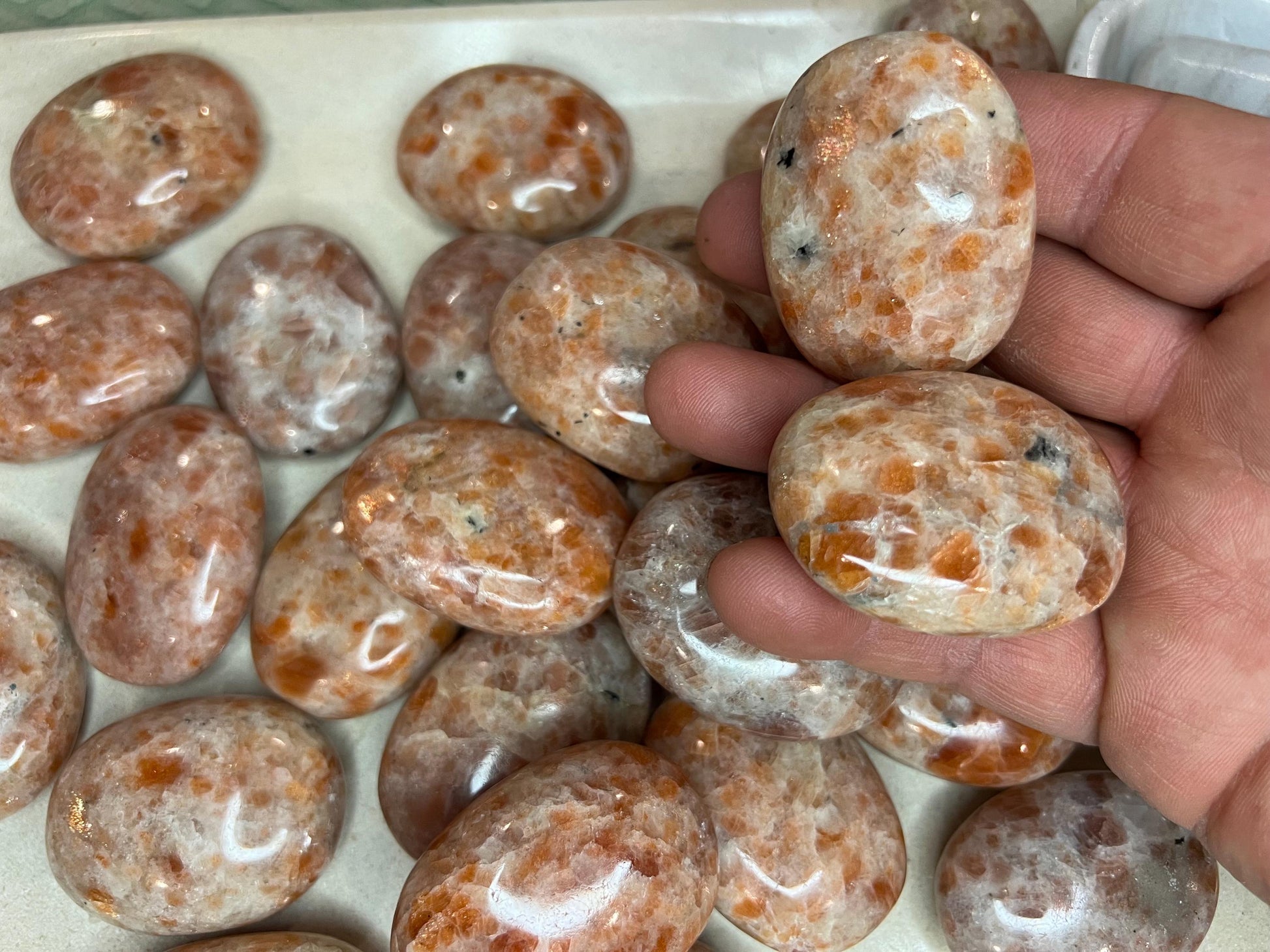 Brazilian Sunstone Polished Palm Stone Pocket Anxiety Palm Christmas Xmas Anxiety Worry Meditation Home Decor Birthday Xmas Stress Relief