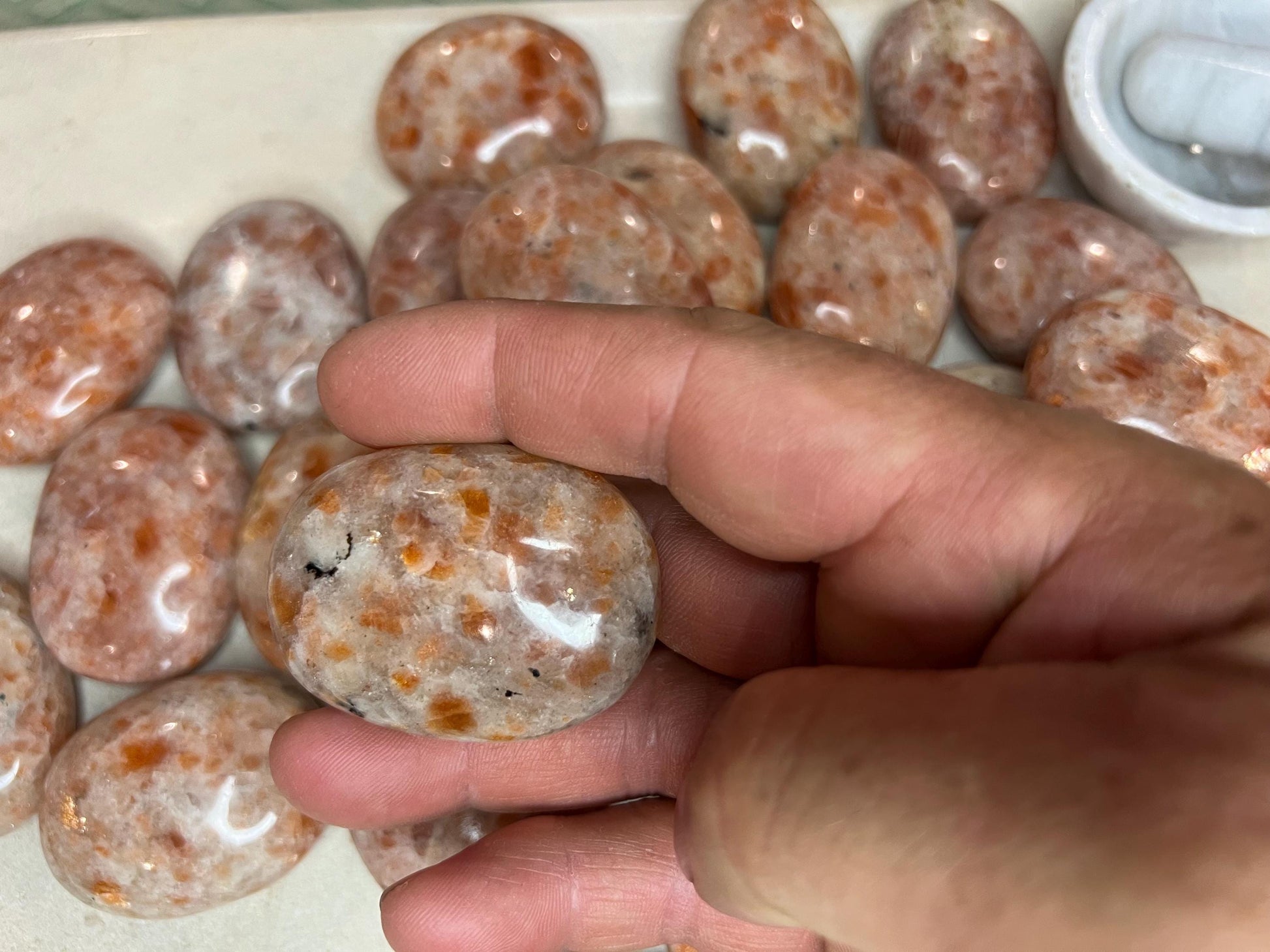 Brazilian Sunstone Polished Palm Stone Pocket Anxiety Palm Christmas Xmas Anxiety Worry Meditation Home Decor Birthday Xmas Stress Relief