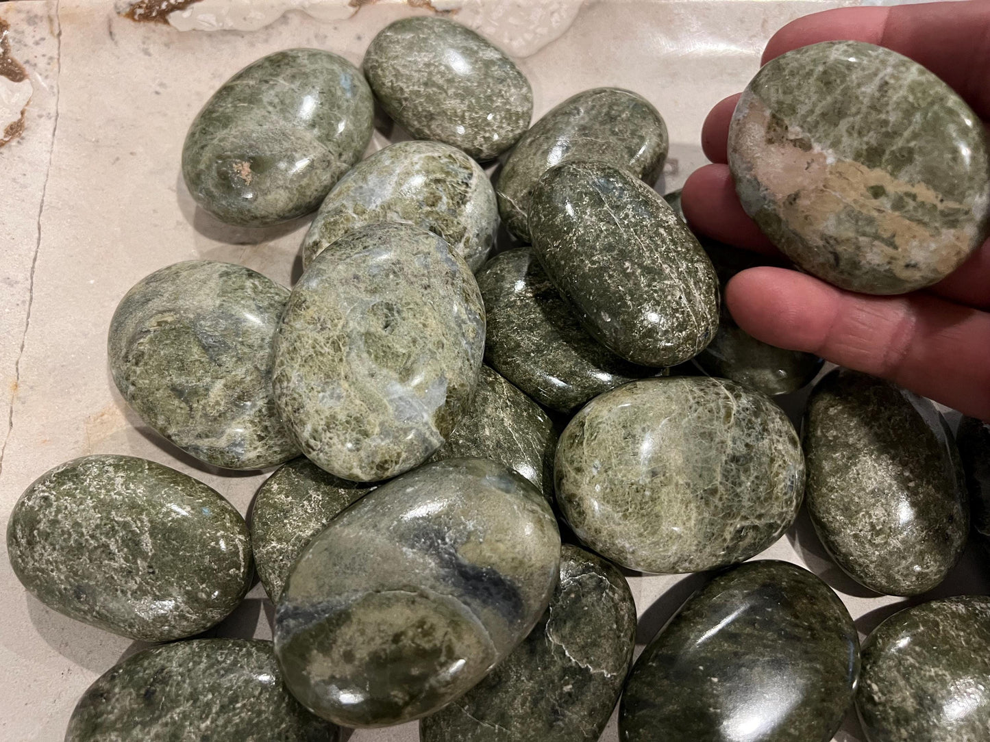 Norwegian Vesuvianite Polished Palm Stone Pocket Anxiety Palm Christmas Xmas Anxiety Worry Meditation Home Decor Birthday Xmas Stress Relief