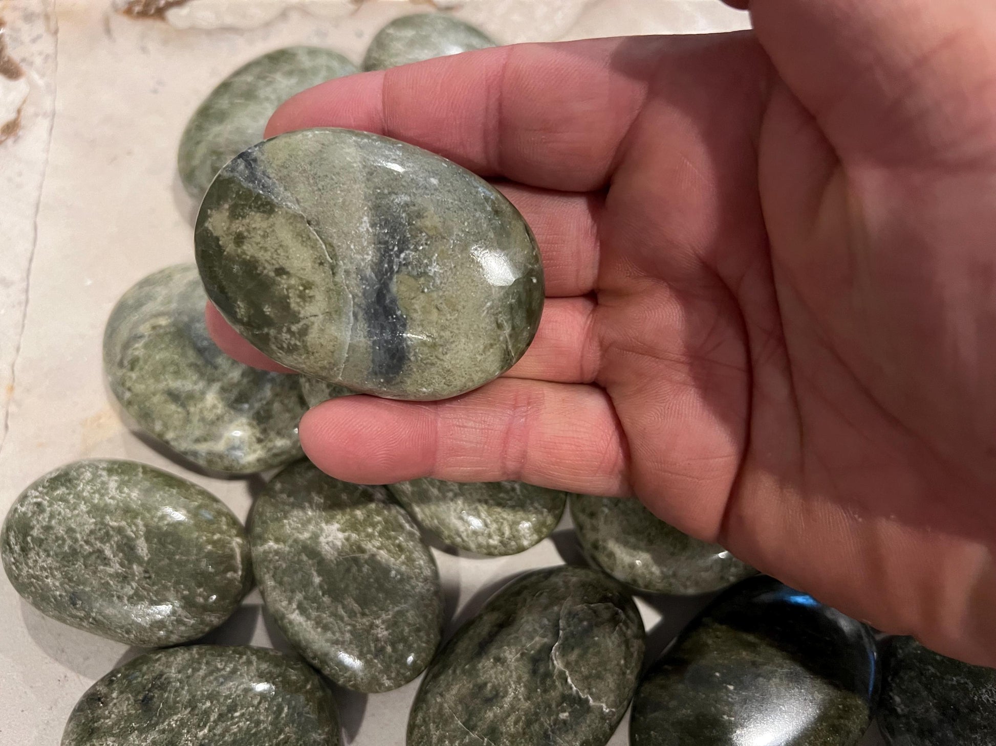 Norwegian Vesuvianite Polished Palm Stone Pocket Anxiety Palm Christmas Xmas Anxiety Worry Meditation Home Decor Birthday Xmas Stress Relief