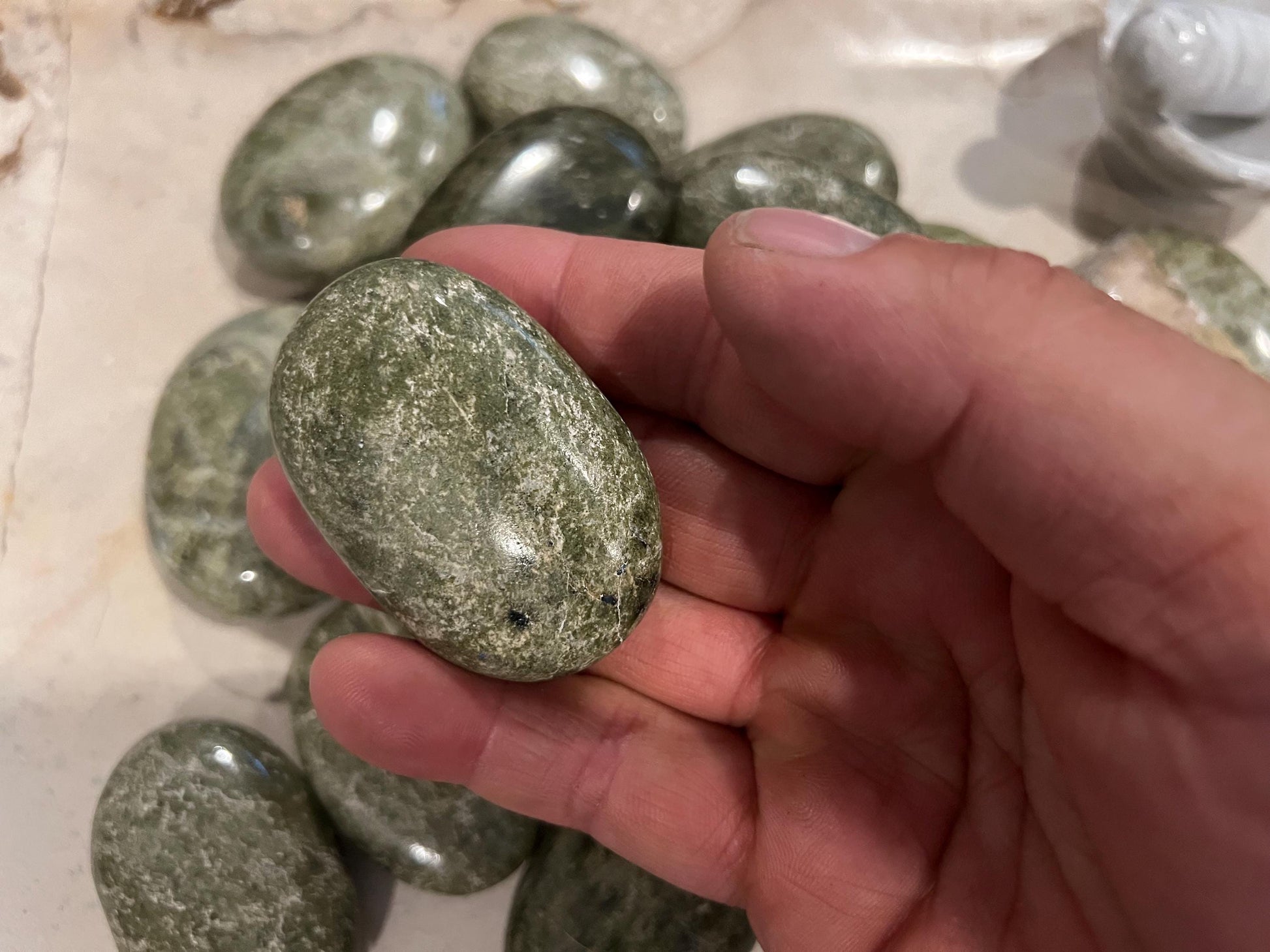 Norwegian Vesuvianite Polished Palm Stone Pocket Anxiety Palm Christmas Xmas Anxiety Worry Meditation Home Decor Birthday Xmas Stress Relief