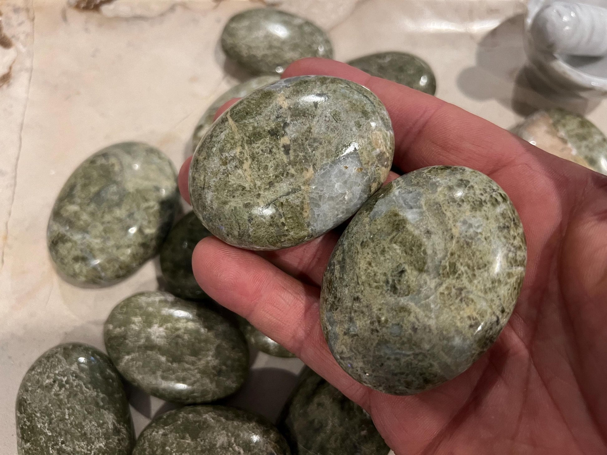 Norwegian Vesuvianite Polished Palm Stone Pocket Anxiety Palm Christmas Xmas Anxiety Worry Meditation Home Decor Birthday Xmas Stress Relief