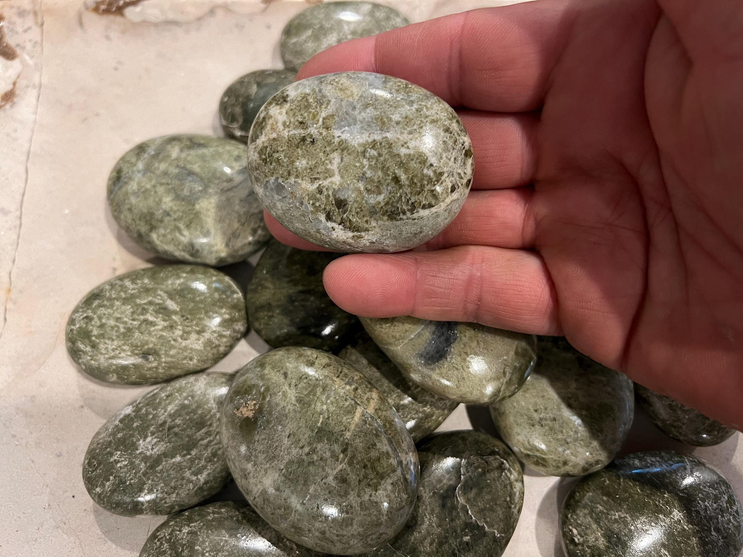 Norwegian Vesuvianite Polished Palm Stone Pocket Anxiety Palm Christmas Xmas Anxiety Worry Meditation Home Decor Birthday Xmas Stress Relief