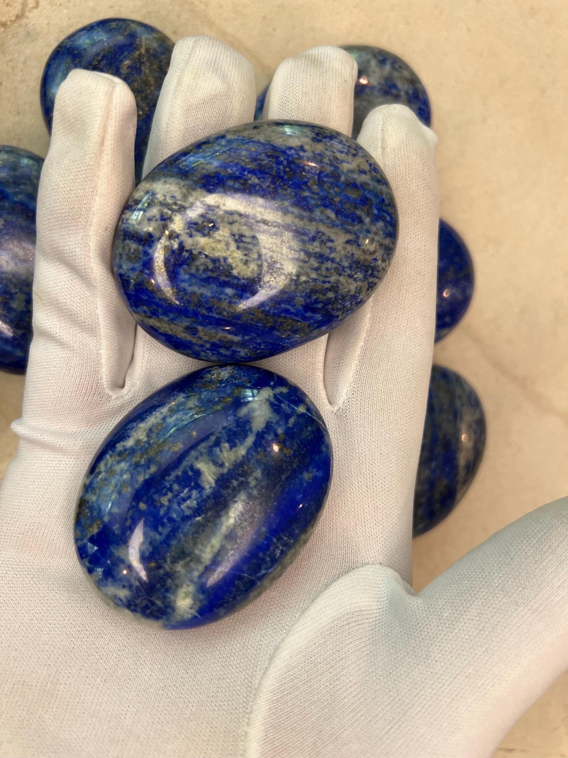 Afghan Lapis Lazuli Natural Palm Stone Smooth Polished Carved Crystal for Distraction Gift Anxiety Worry Christmas Meditation Home Decor