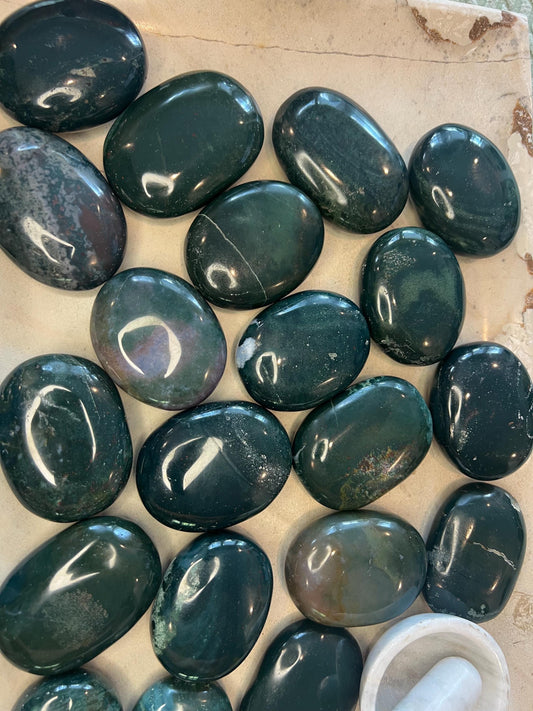 Bloodstone Natural Palm Stone Smooth Polished Carved Crystal for Distraction from Anxiety or Worry Home Decor Holiday Xmas Home Decor