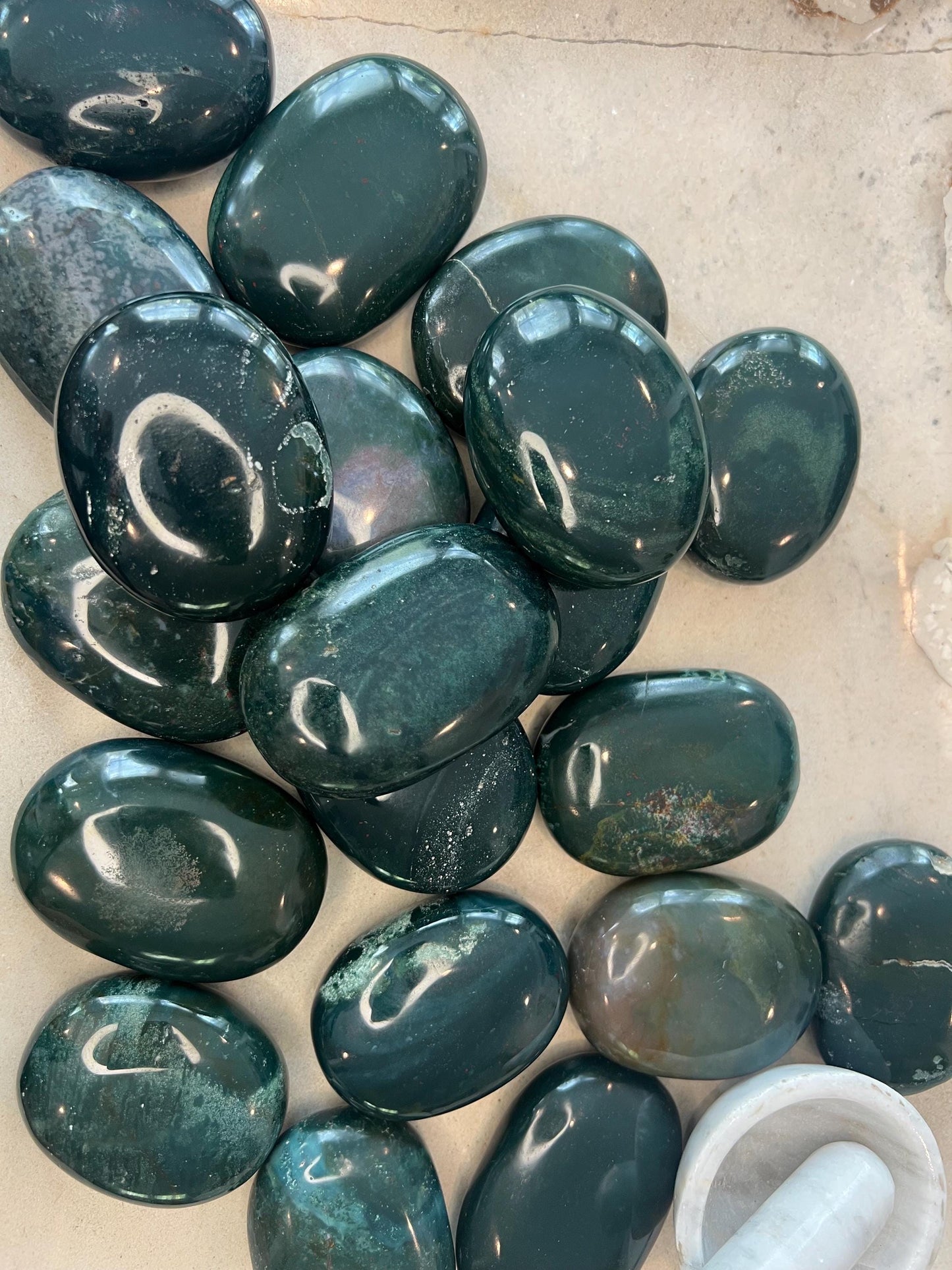 Bloodstone Natural Palm Stone Smooth Polished Carved Crystal for Distraction from Anxiety or Worry Home Decor Holiday Xmas Home Decor