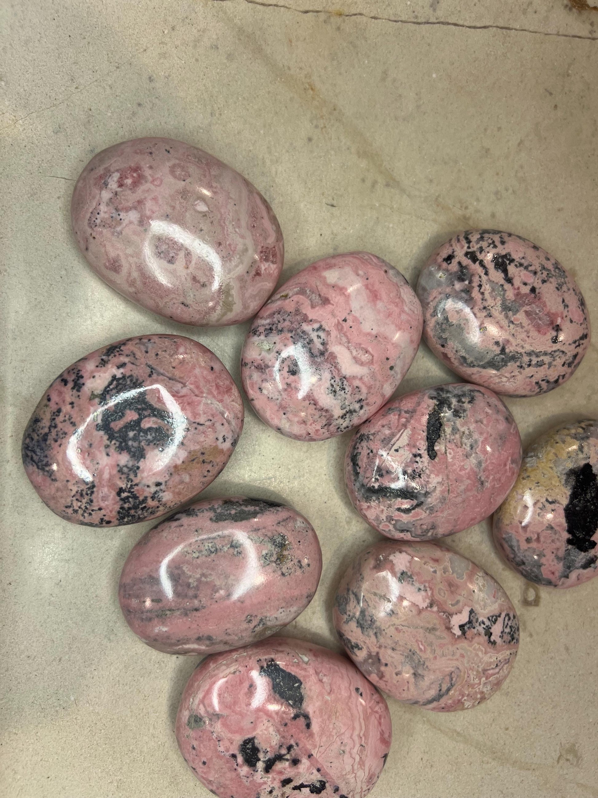 Indian Rhodochrosite Natural Palm Stone Smooth Polished Carved Crystal Worry Anxiety Distraction Meditation Christmas Xmas Gift Home Decor