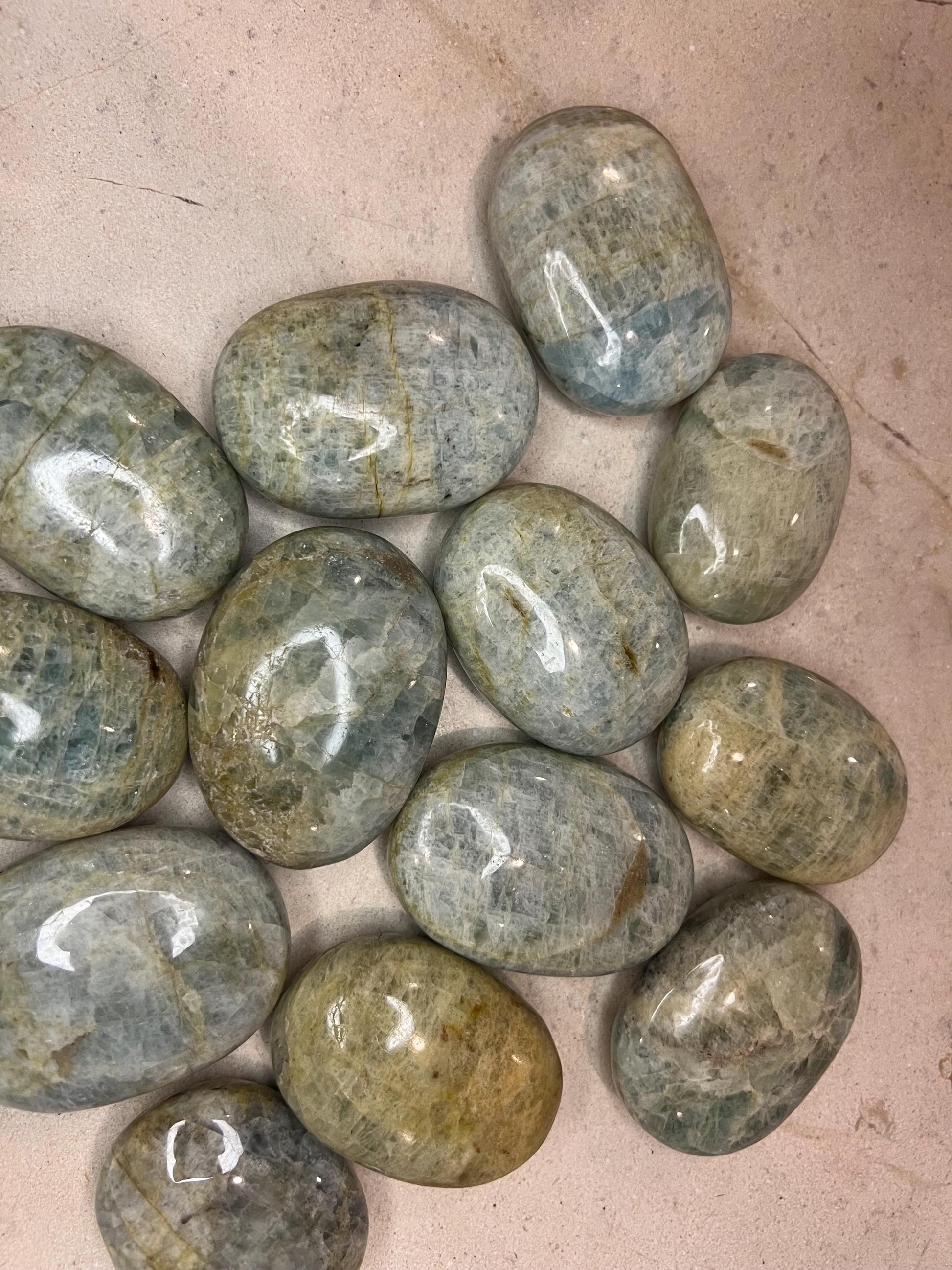Mozambique Aquamarine Polished Palm Stone Pocket Anxiety Worry Chakra Anxiety Home Decor Christmas Holiday Gift Worry Christmas Gift