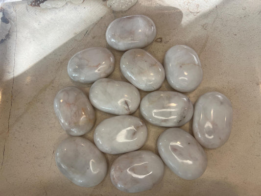 American Snow Agate Natural Palm Stone Smooth Polished Carved Crystal for Distraction Anxiety Pocket Meditation Christmas Xmas Home Decor