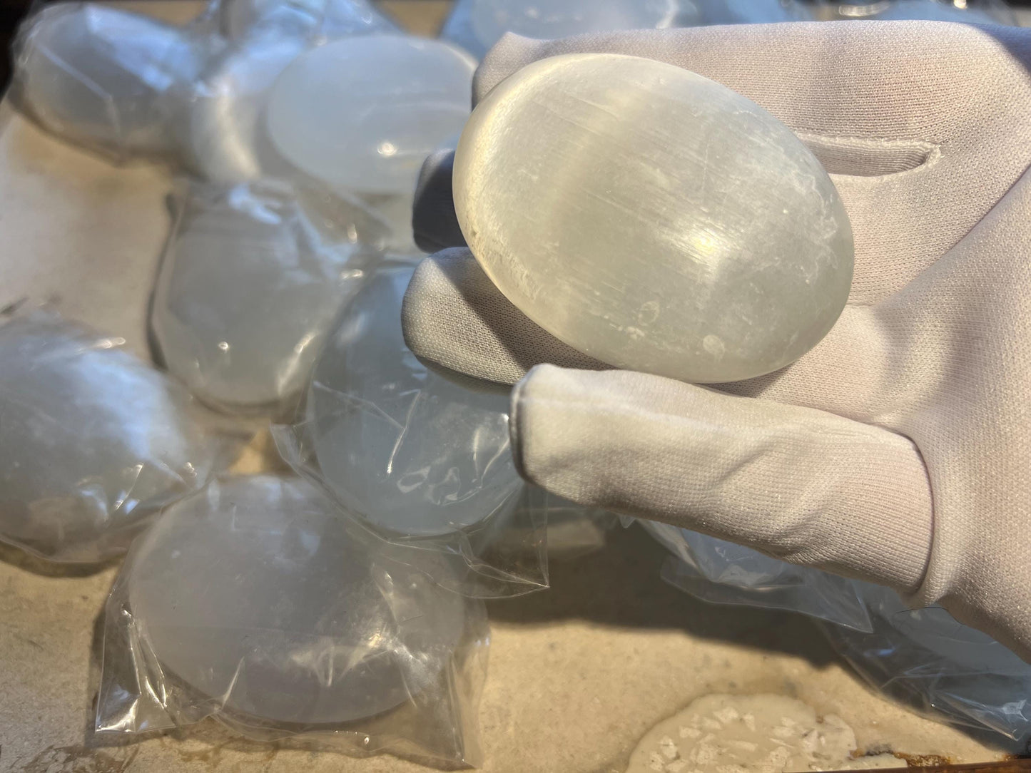 Pure Selenite Pocket Anxiety Palm Stone Smooth Panic Relaxation Natural Crystal Home Decor Birthday Gift Cleansing Crystal Large Worry