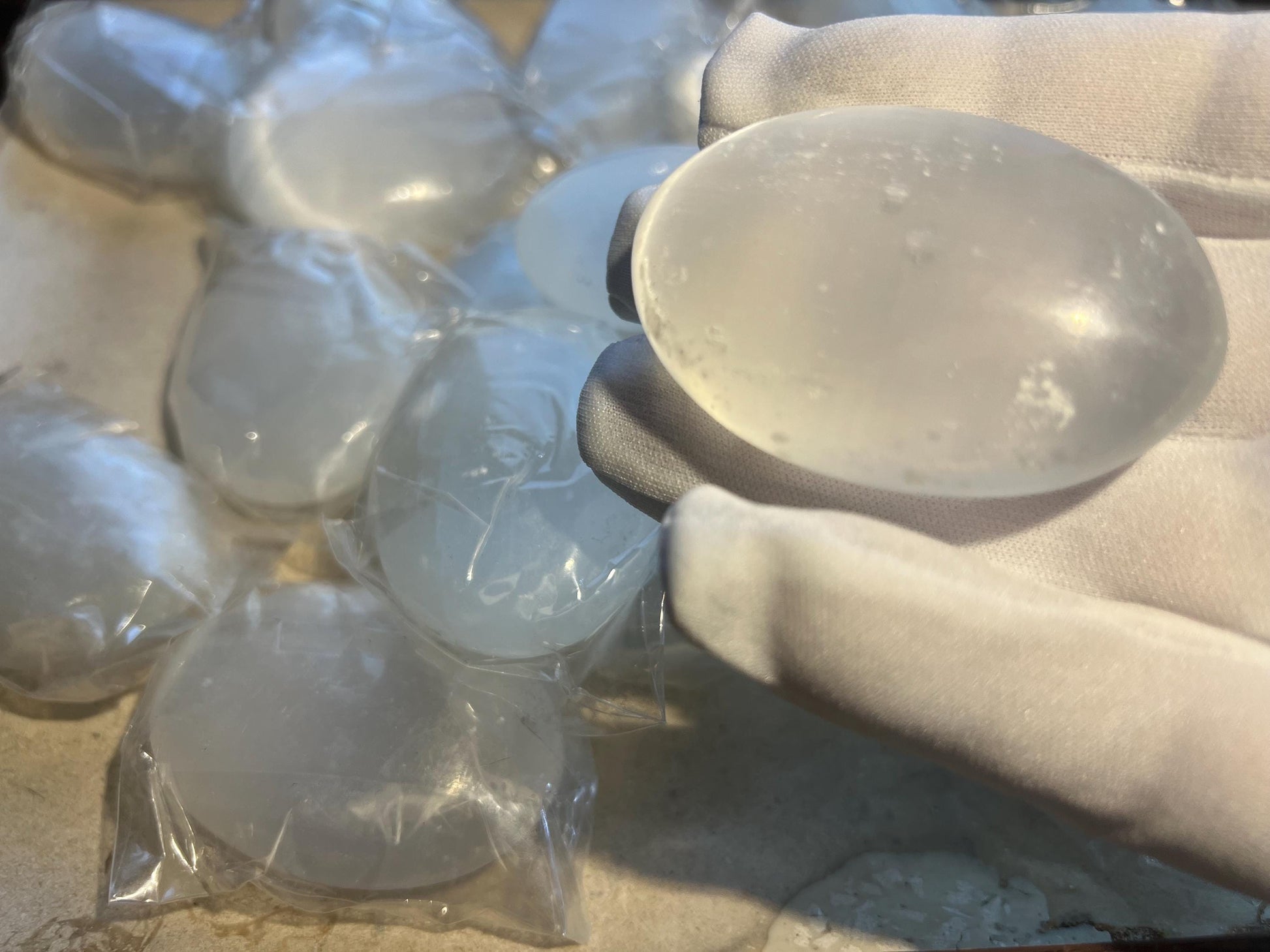 Pure Selenite Pocket Anxiety Palm Stone Smooth Panic Relaxation Natural Crystal Home Decor Birthday Gift Cleansing Crystal Large Worry