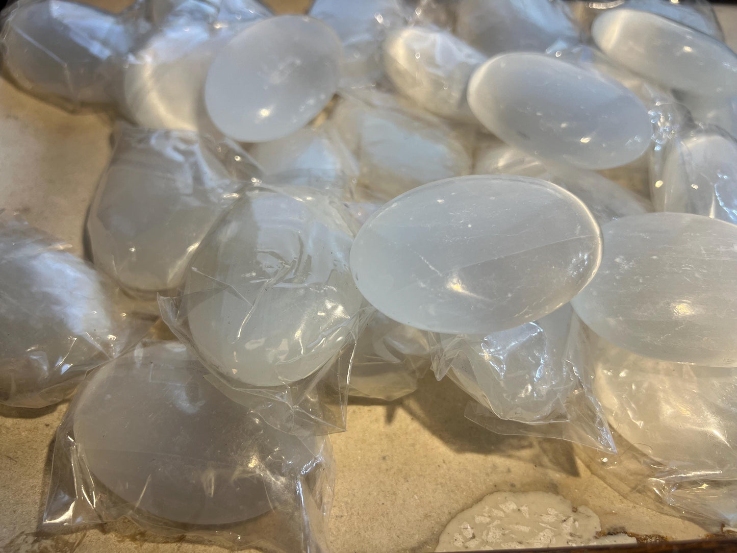 Pure Selenite Pocket Anxiety Palm Stone Smooth Panic Relaxation Natural Crystal Home Decor Birthday Gift Cleansing Crystal Large Worry