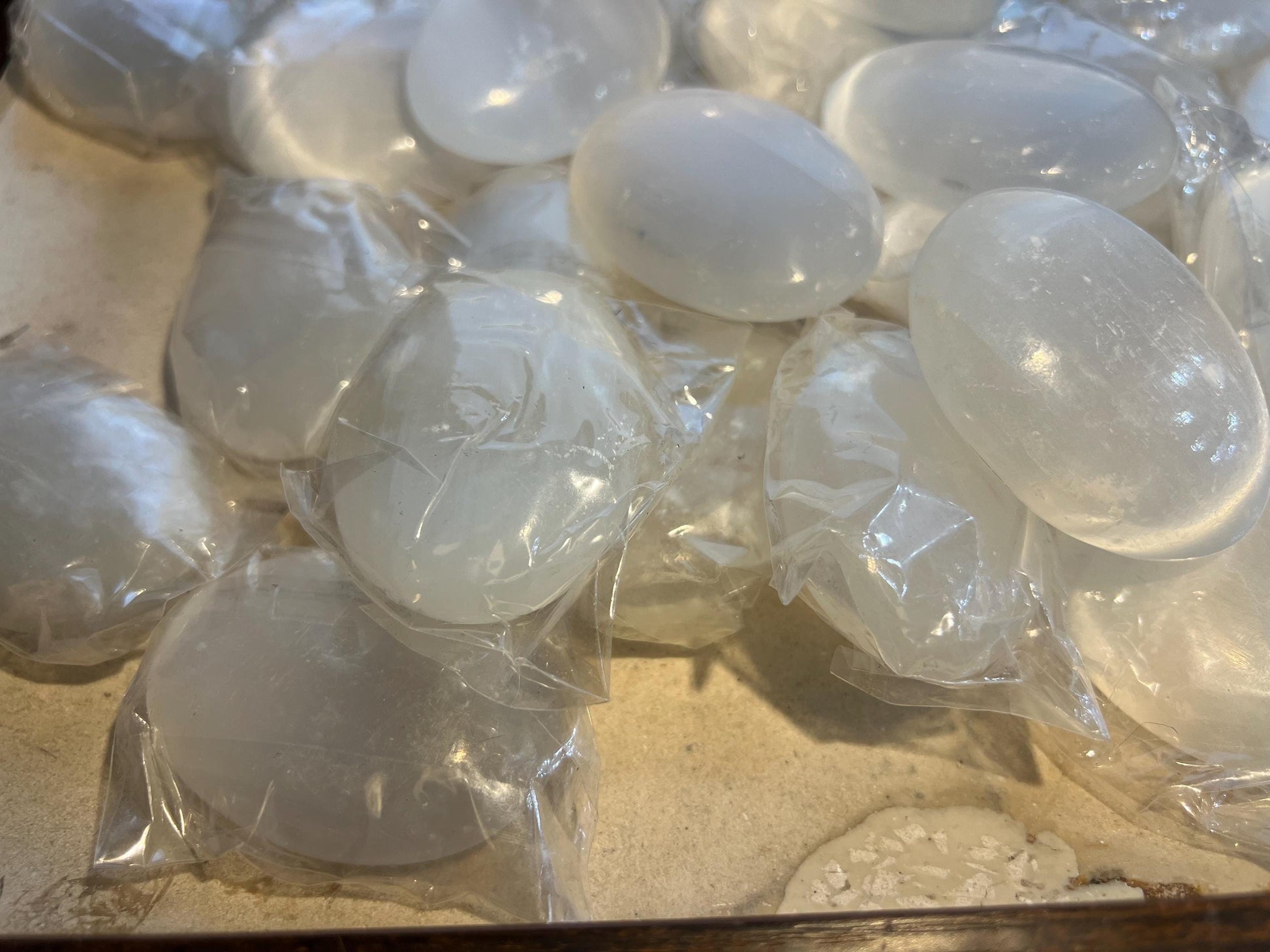 Pure Selenite Pocket Anxiety Palm Stone Smooth Panic Relaxation Natural Crystal Home Decor Birthday Gift Cleansing Crystal Large Worry