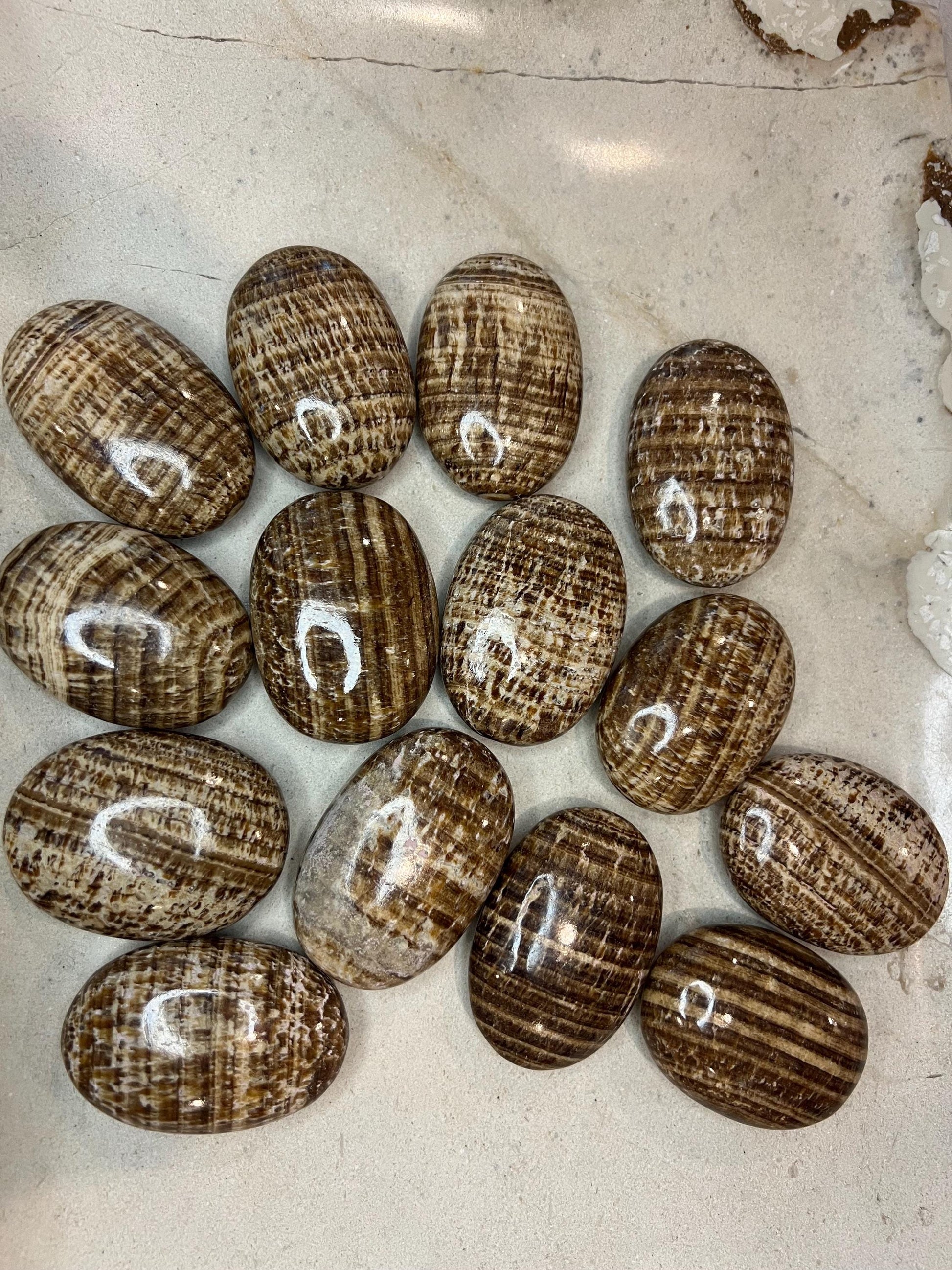 Indian Brown Arragonite Palm Stone Smooth Polished Crystal for Distraction Christmas Xmas Gift Home Meditation Birthday Anxiety Worry
