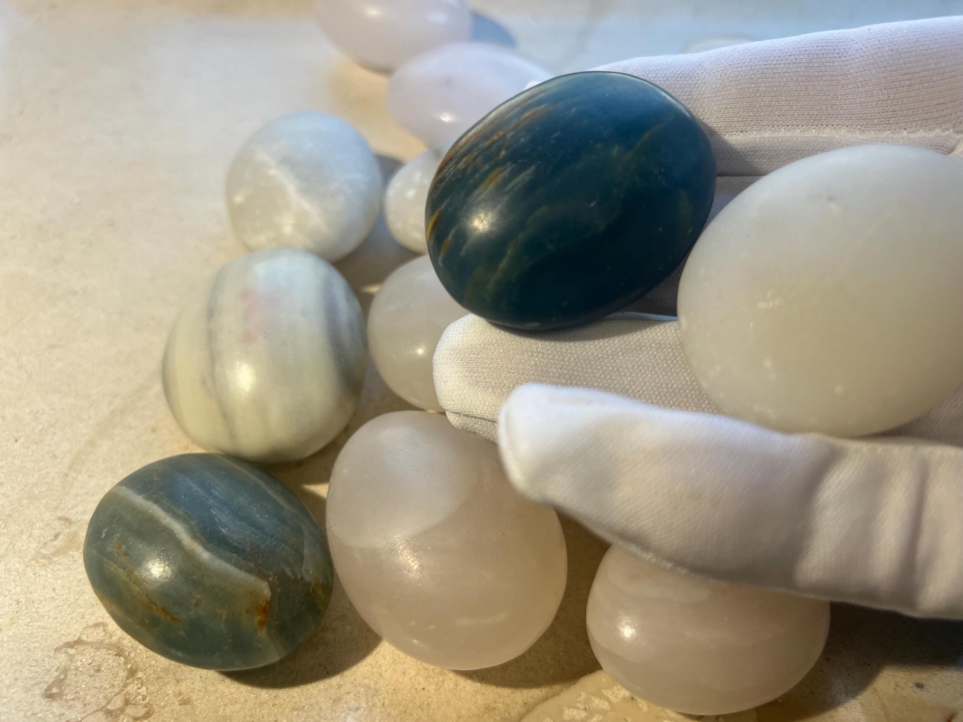 Eggshell Calcite Medium Sized Palm Stones medium sized variety anxiety stress relief meditation worry pocket stone home decor gift birthday