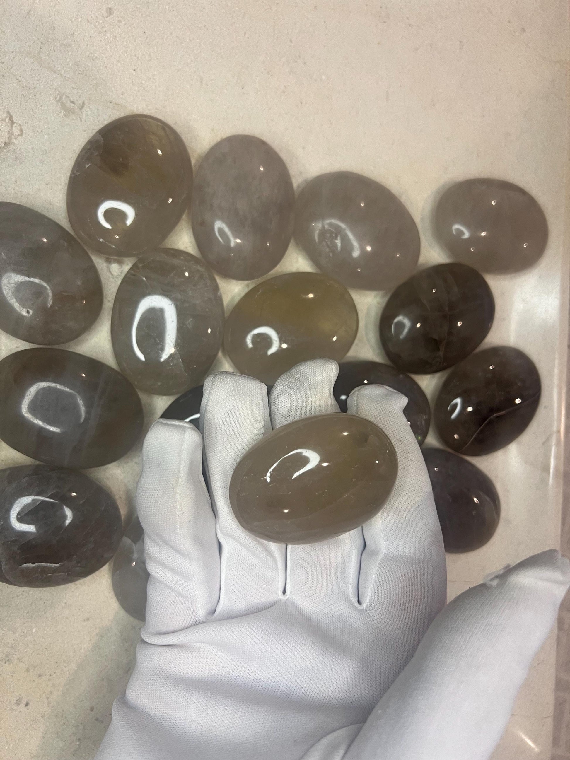 Indian Smoky Quartz Natural Palm Stone Smooth Polished Carved Crystal for Distraction Birthday Xmas Gift Anxiety Worry Stone