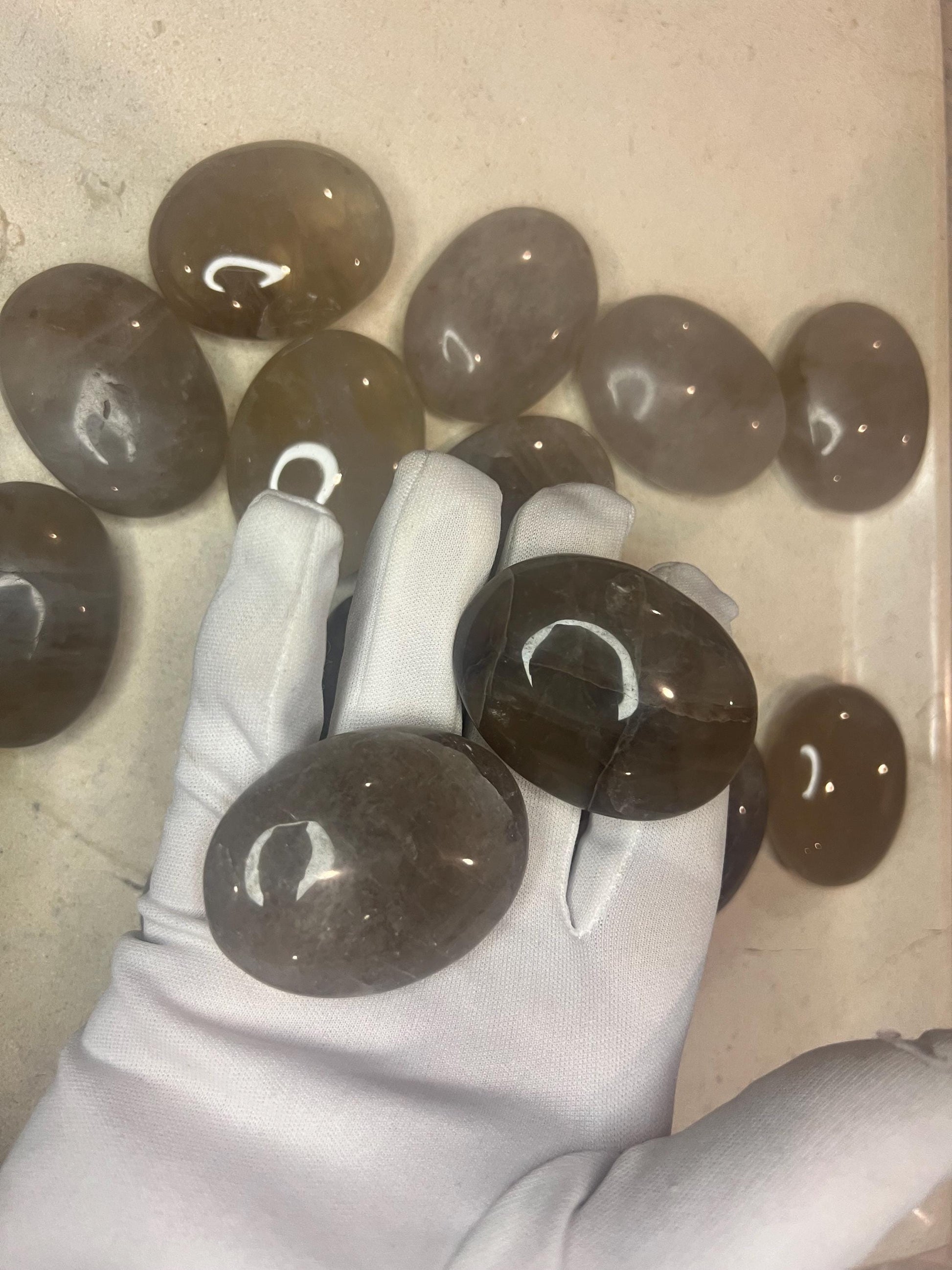 Indian Smoky Quartz Natural Palm Stone Smooth Polished Carved Crystal for Distraction Birthday Xmas Gift Anxiety Worry Stone