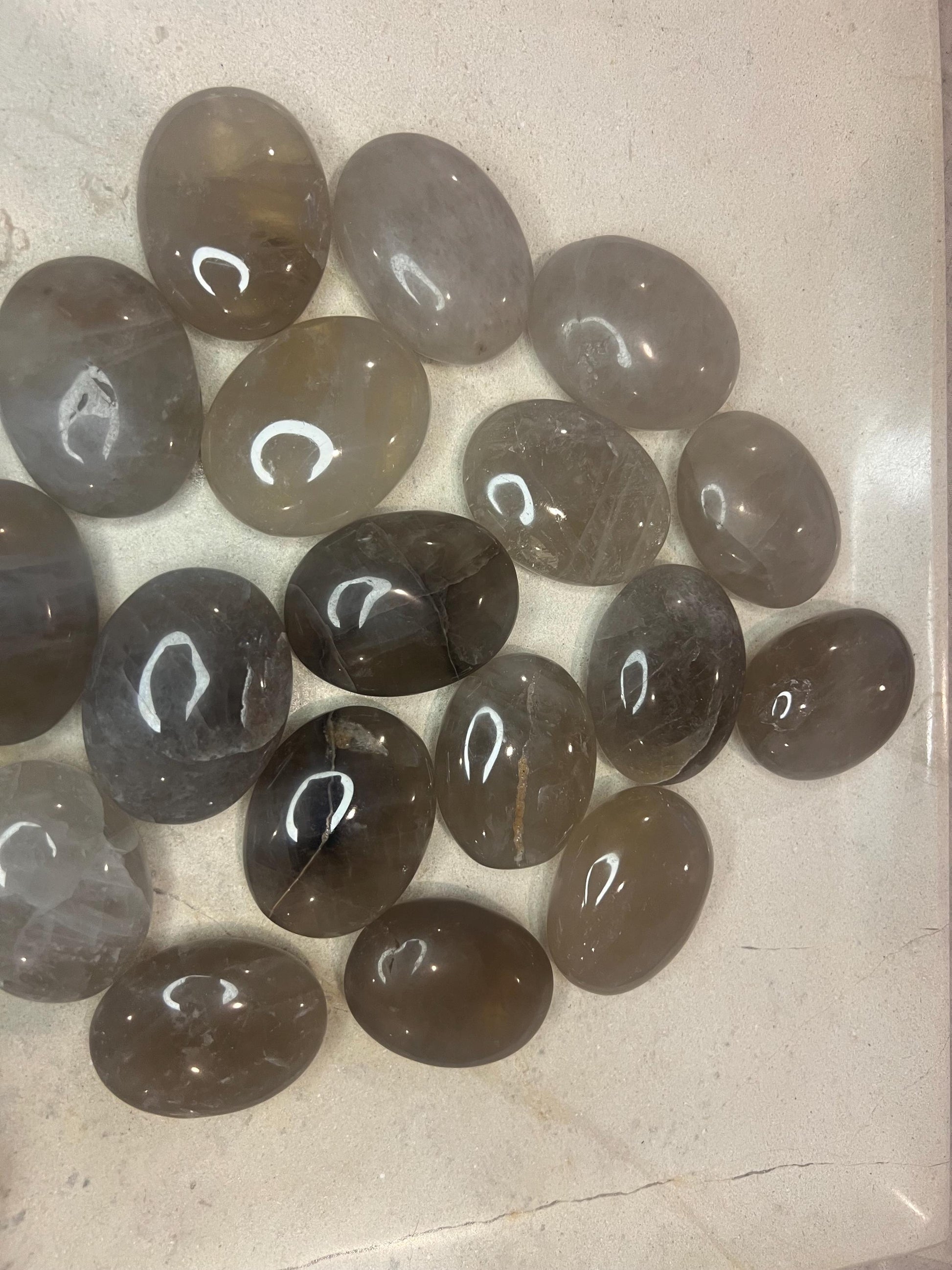Indian Smoky Quartz Natural Palm Stone Smooth Polished Carved Crystal for Distraction Birthday Xmas Gift Anxiety Worry Stone