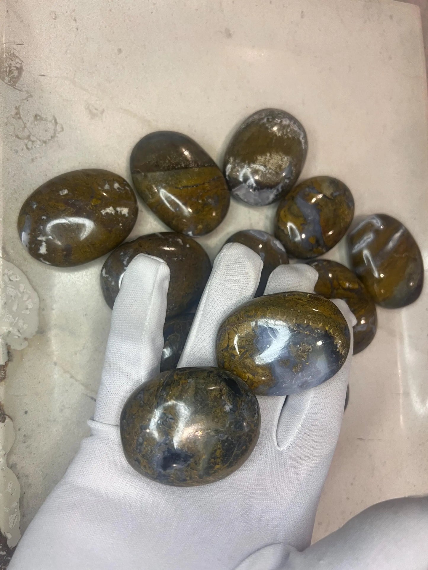 Indian Moss Agate Palm Stone: Polished Carved Crystal Decor Home Decor Worry Pocket Stress Anxiety Palm Stone