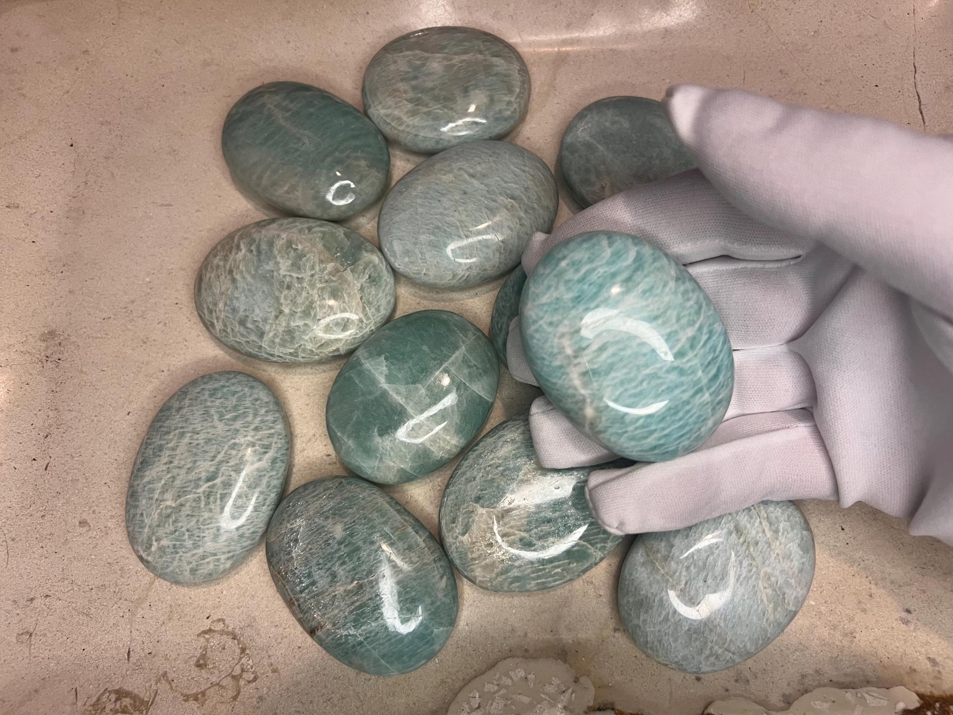 Indian Amazonite Natural Palm Stone Smooth Polished Carved Crystal for Distraction from Anxiety or Worry Home Decor Holiday Xmas Meditation