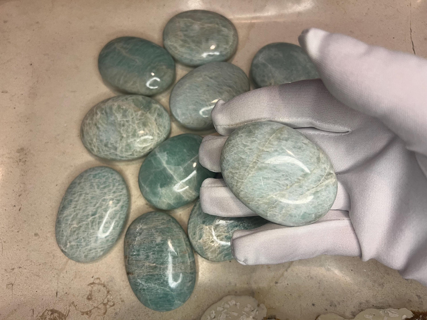 Indian Amazonite Natural Palm Stone Smooth Polished Carved Crystal for Distraction from Anxiety or Worry Home Decor Holiday Xmas Meditation