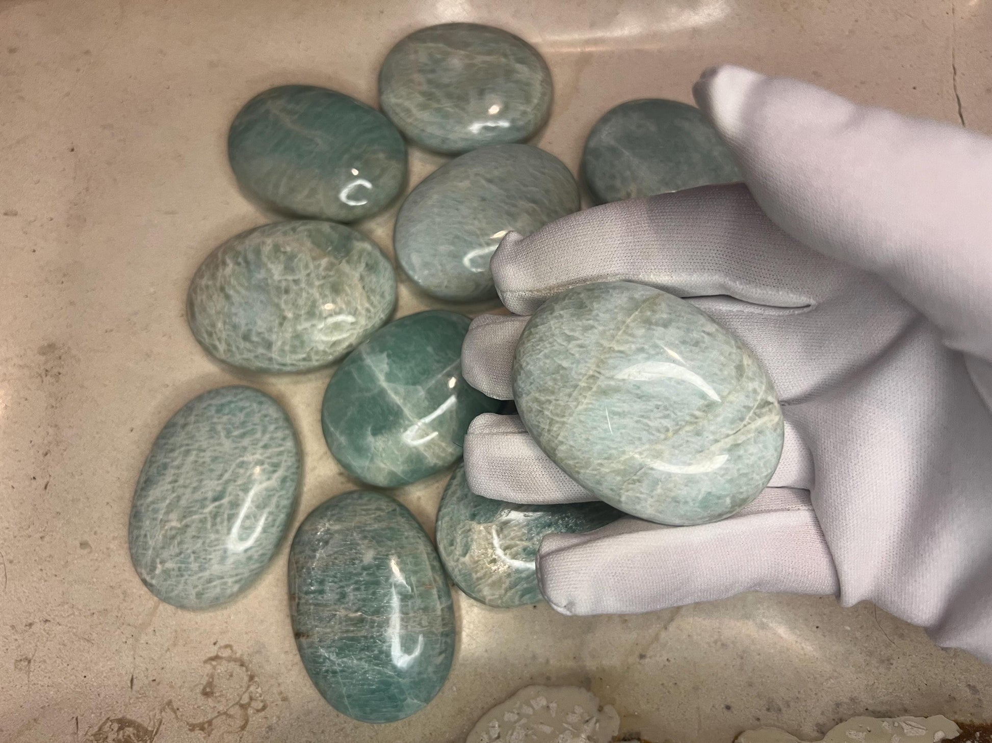 Indian Amazonite Natural Palm Stone Smooth Polished Carved Crystal for Distraction from Anxiety or Worry Home Decor Holiday Xmas Meditation